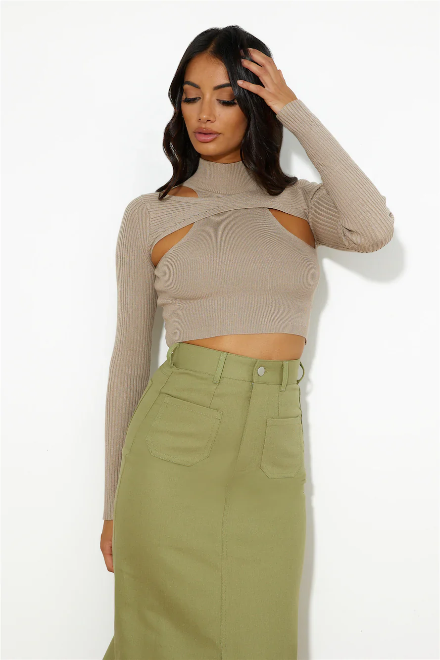 In Or Out Knit Crop Top Brown