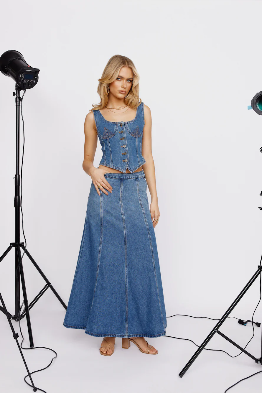 LIONESS Wyoming Denim Skirt Blue Denim