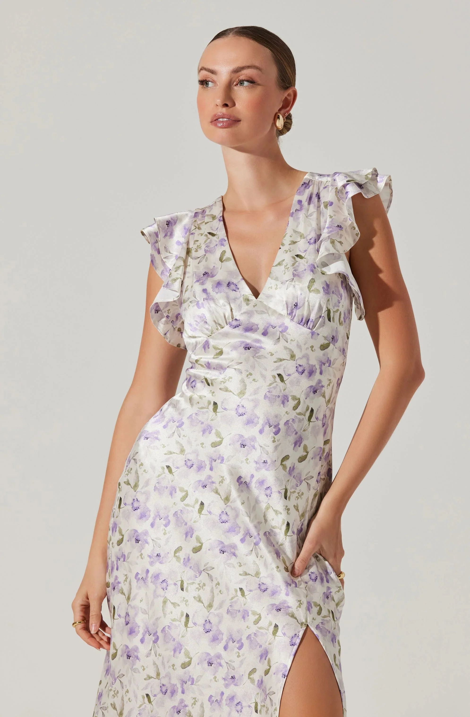 Satin Flutter Sleeve Maxi Dress