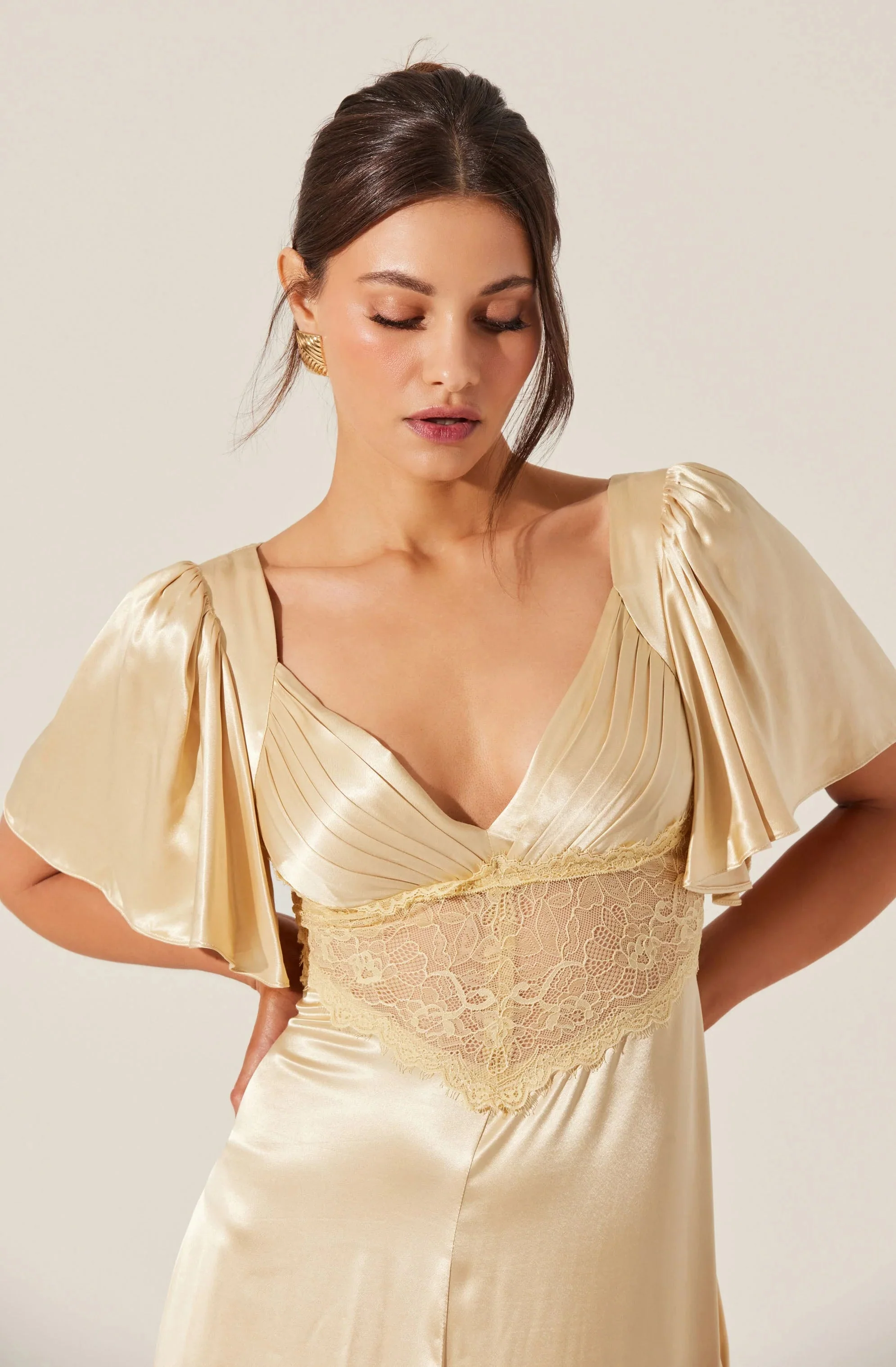 Aurelia Satin V-Neck Midi Dress