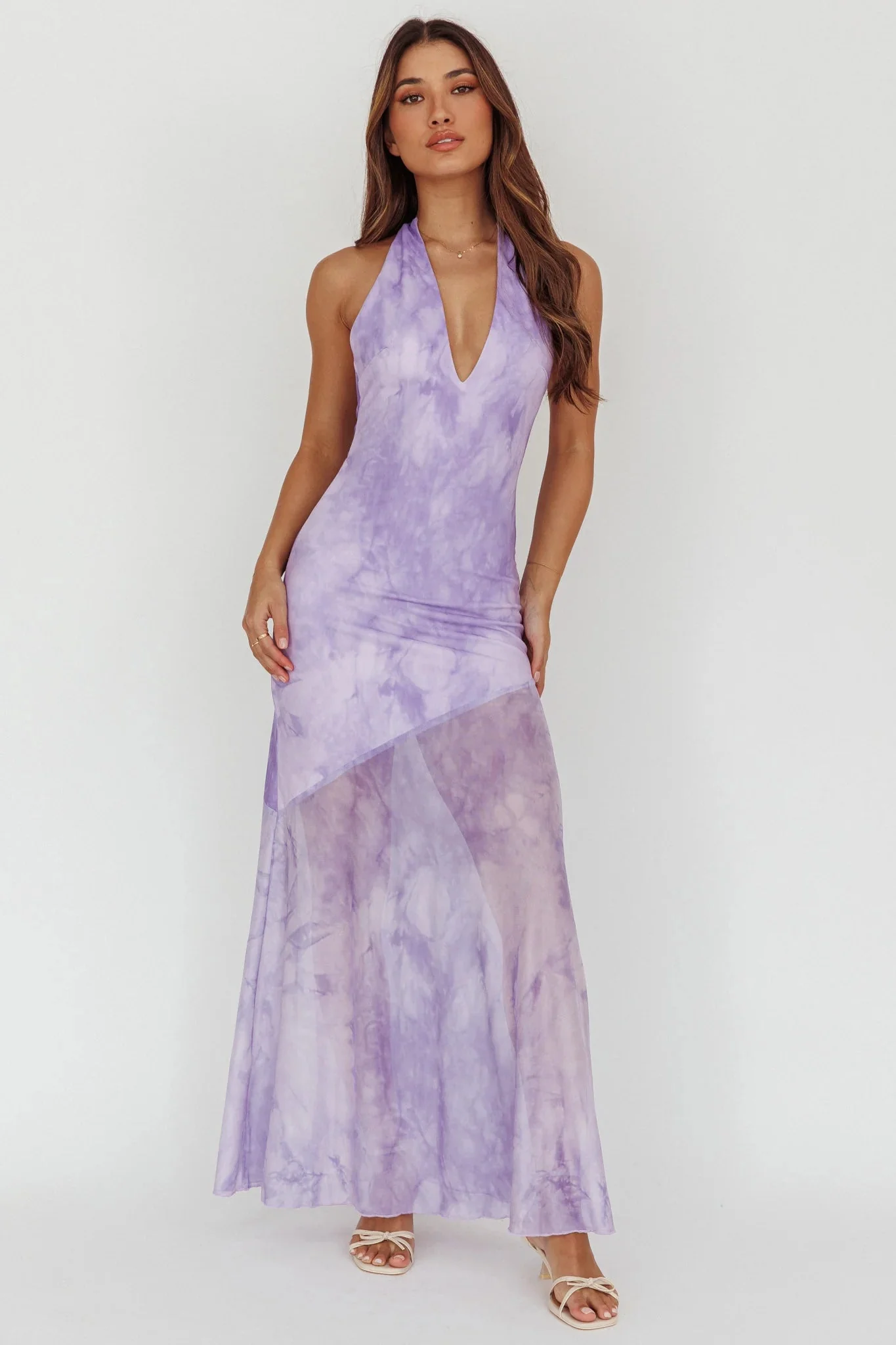 Locket Halterneck Maxi Dress Marbled Lilac