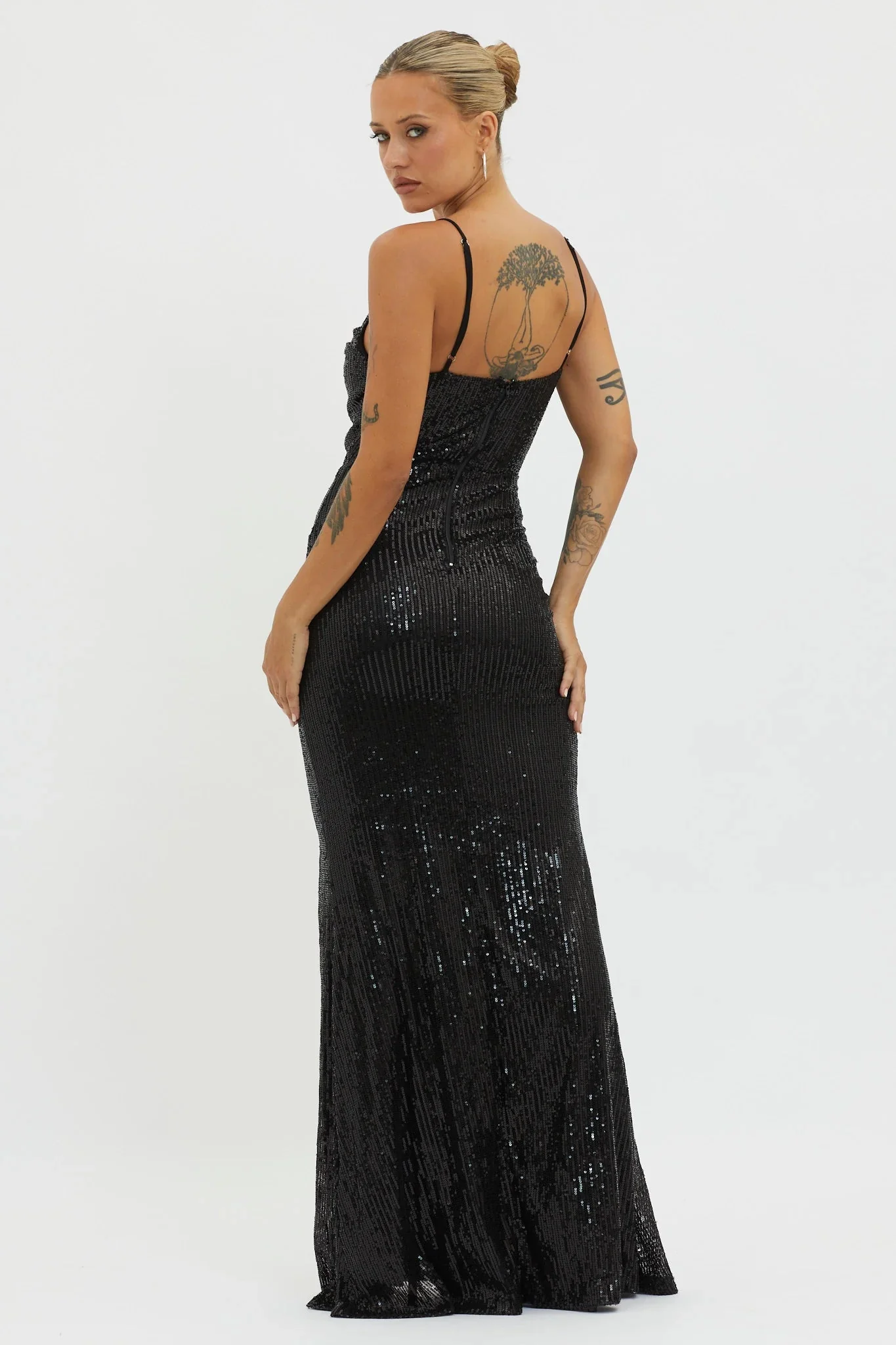 Kerene Spit Sequin Maxi Dress Black