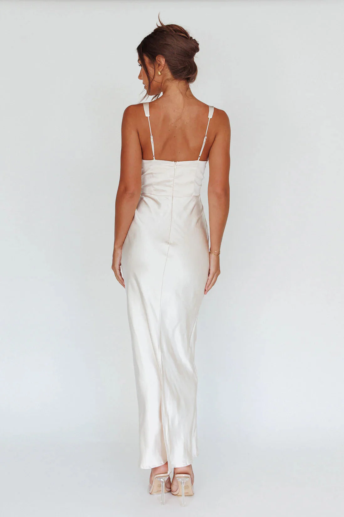 Blushing Beauty Horsebit Accent Maxi Dress Champagne