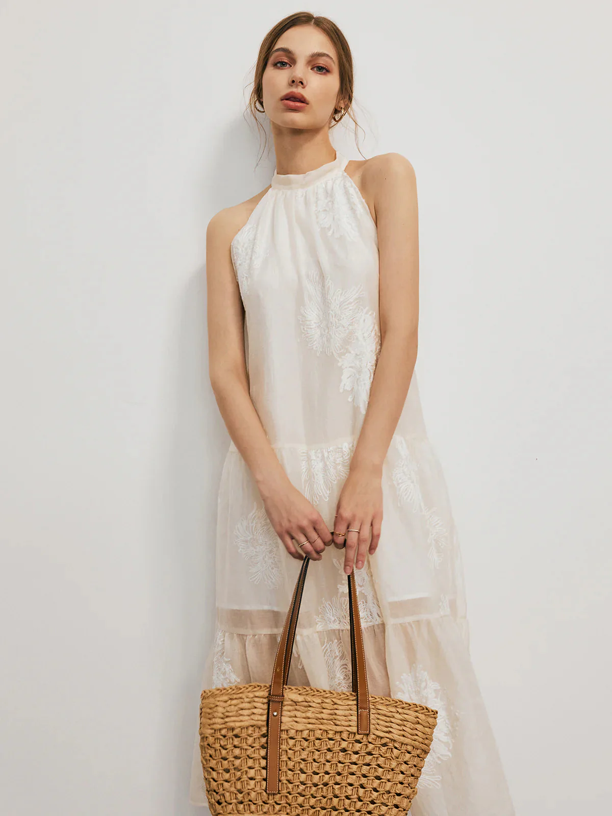 Casual Jacquard Halter Sleeveless Dress