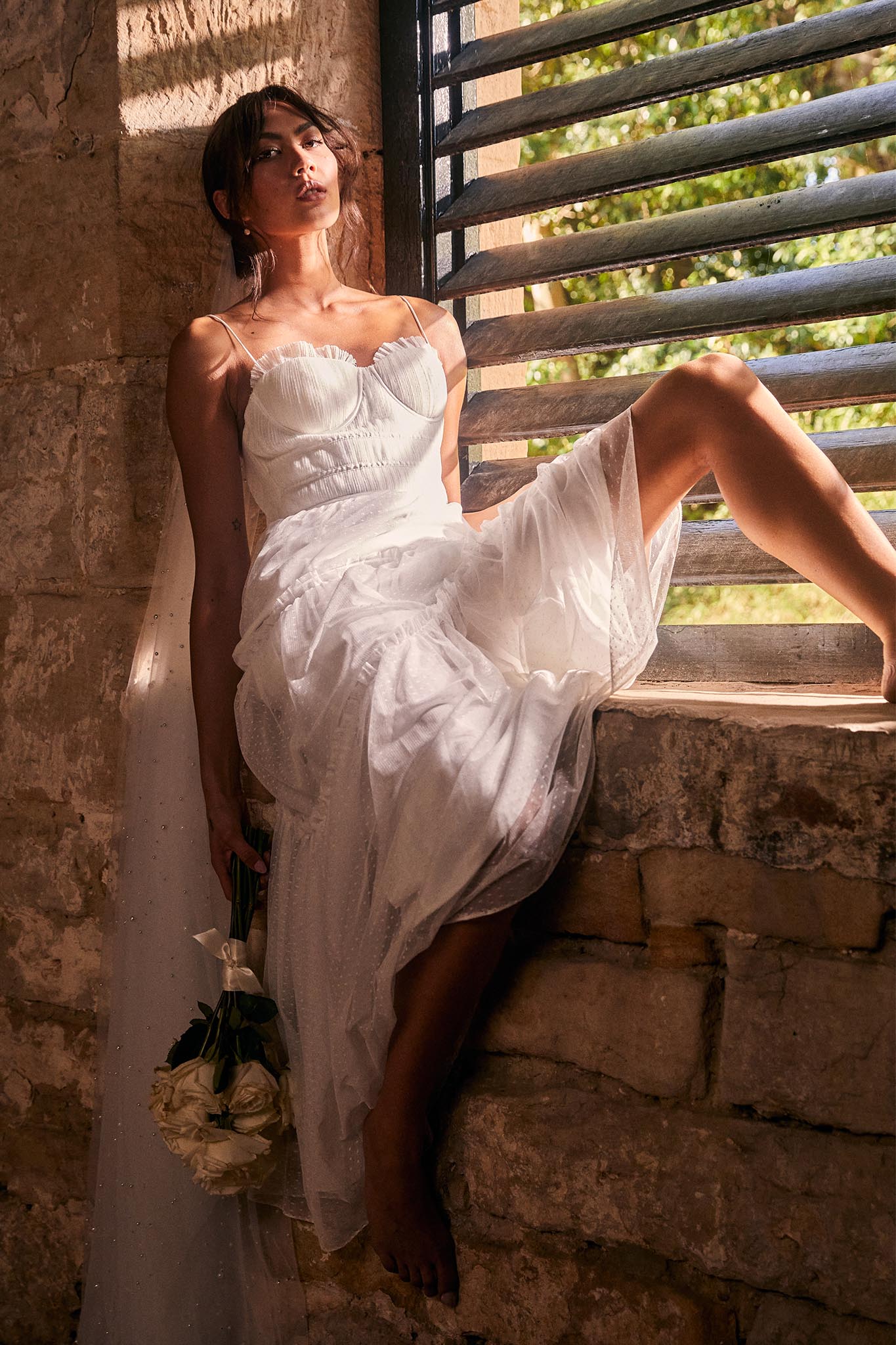 Calla Sweetheart Neckline Hail Spot Midi Dress White