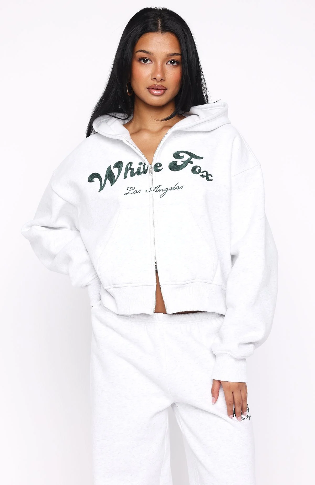 Through Thick And Thin Boxy Zip Front Hoodie Grey Marle