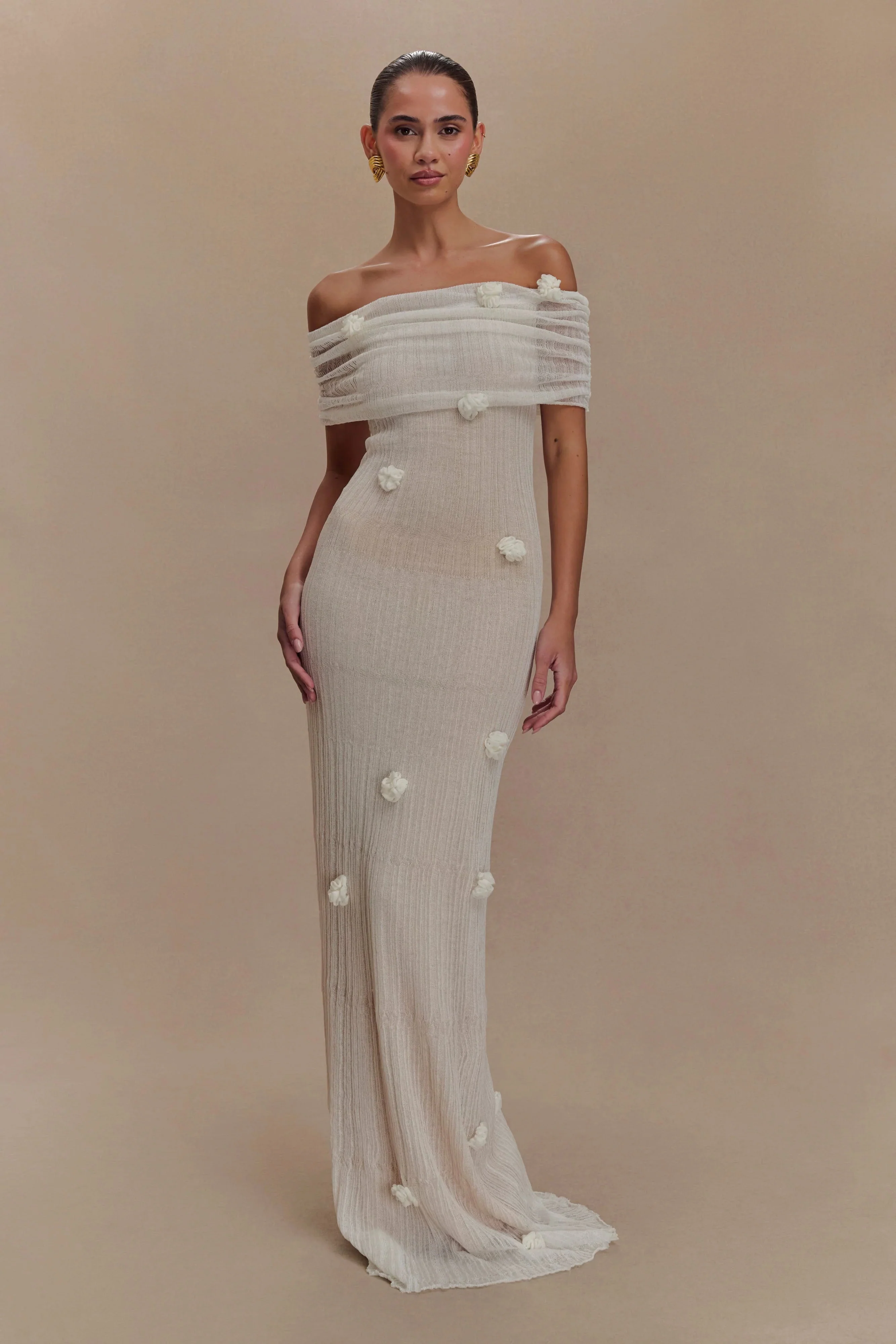 Brynn Orchid Knit Maxi Dress - Ivory