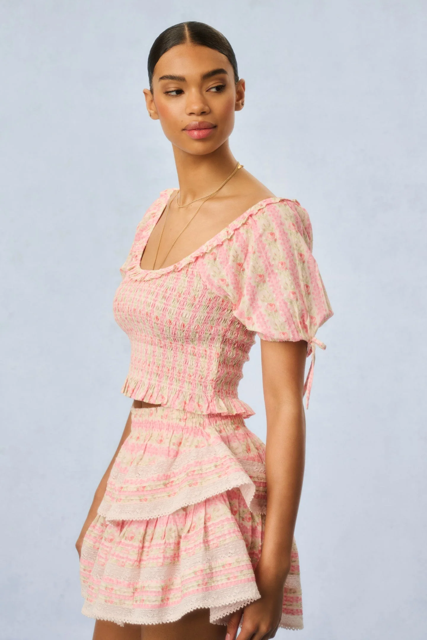 Molly Fragrance Print Top - STRAWBERRY MACAROON