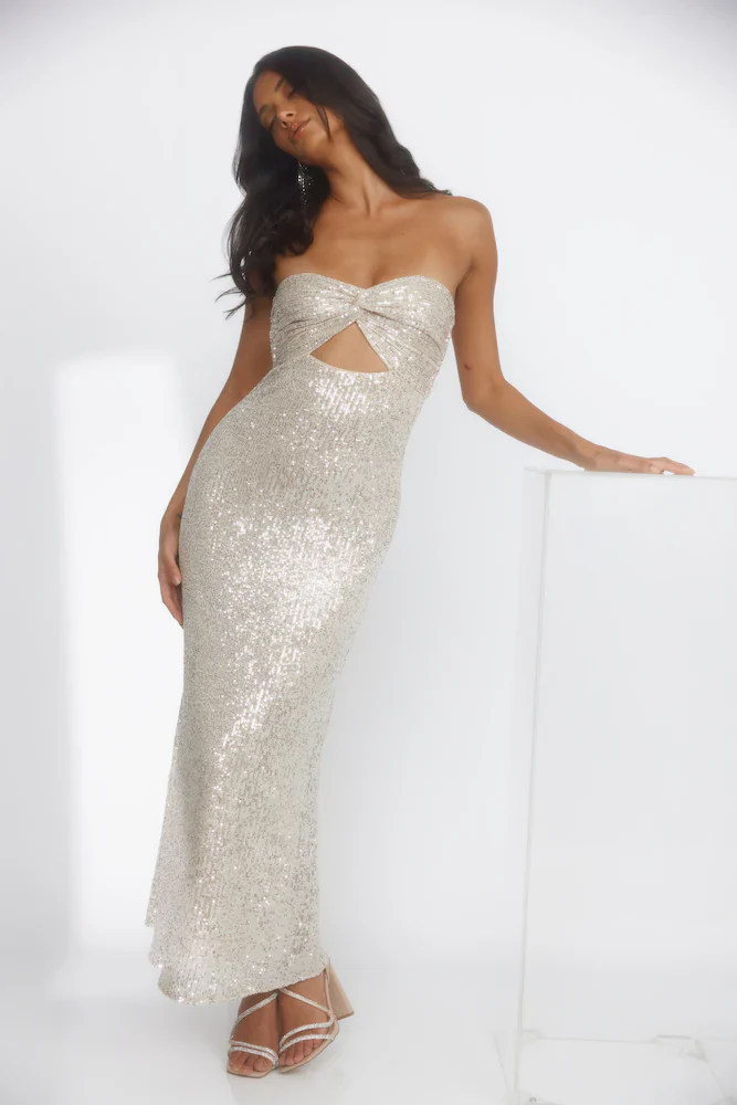 Knight Awaits Sequin Maxi Dress Silver
