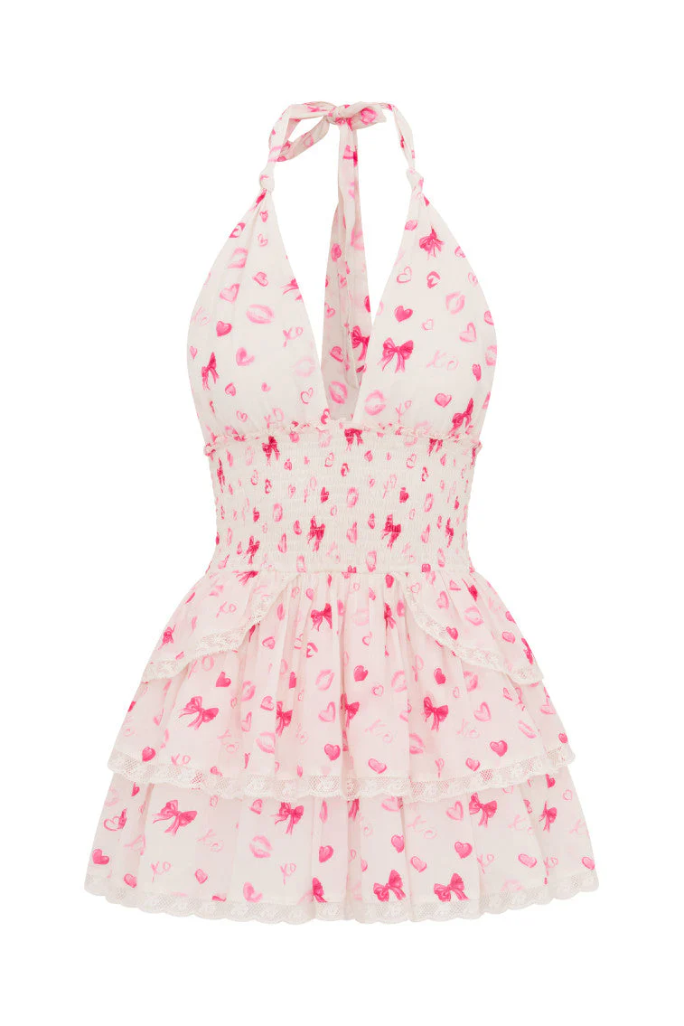 Deanna Bow & Kiss Print Halter Dress