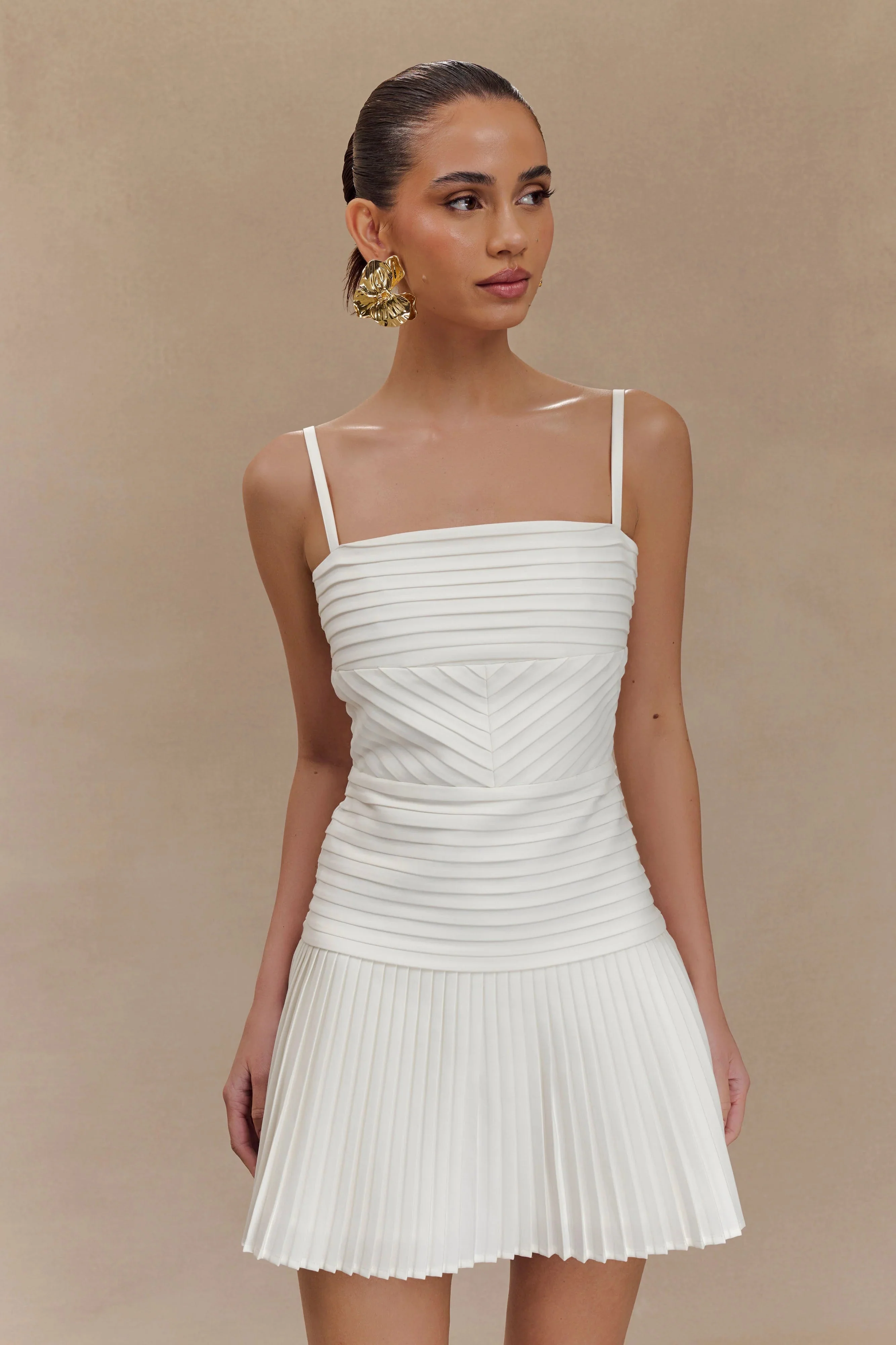 Rylee Multi Pleat Mini Dress - White