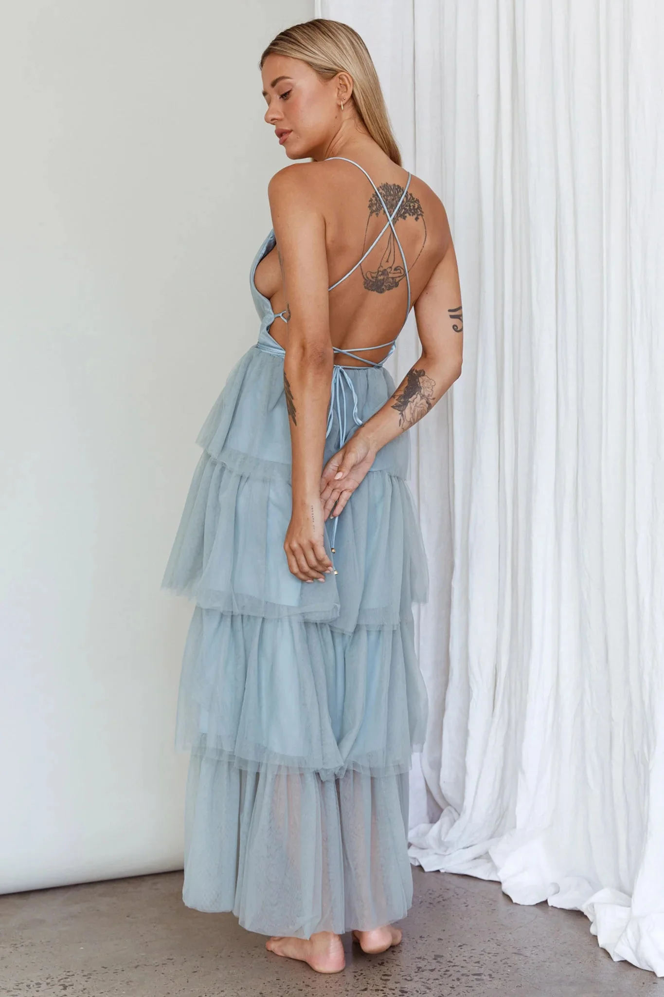 Auguste Tiered Frill Midi Dress Sage Green