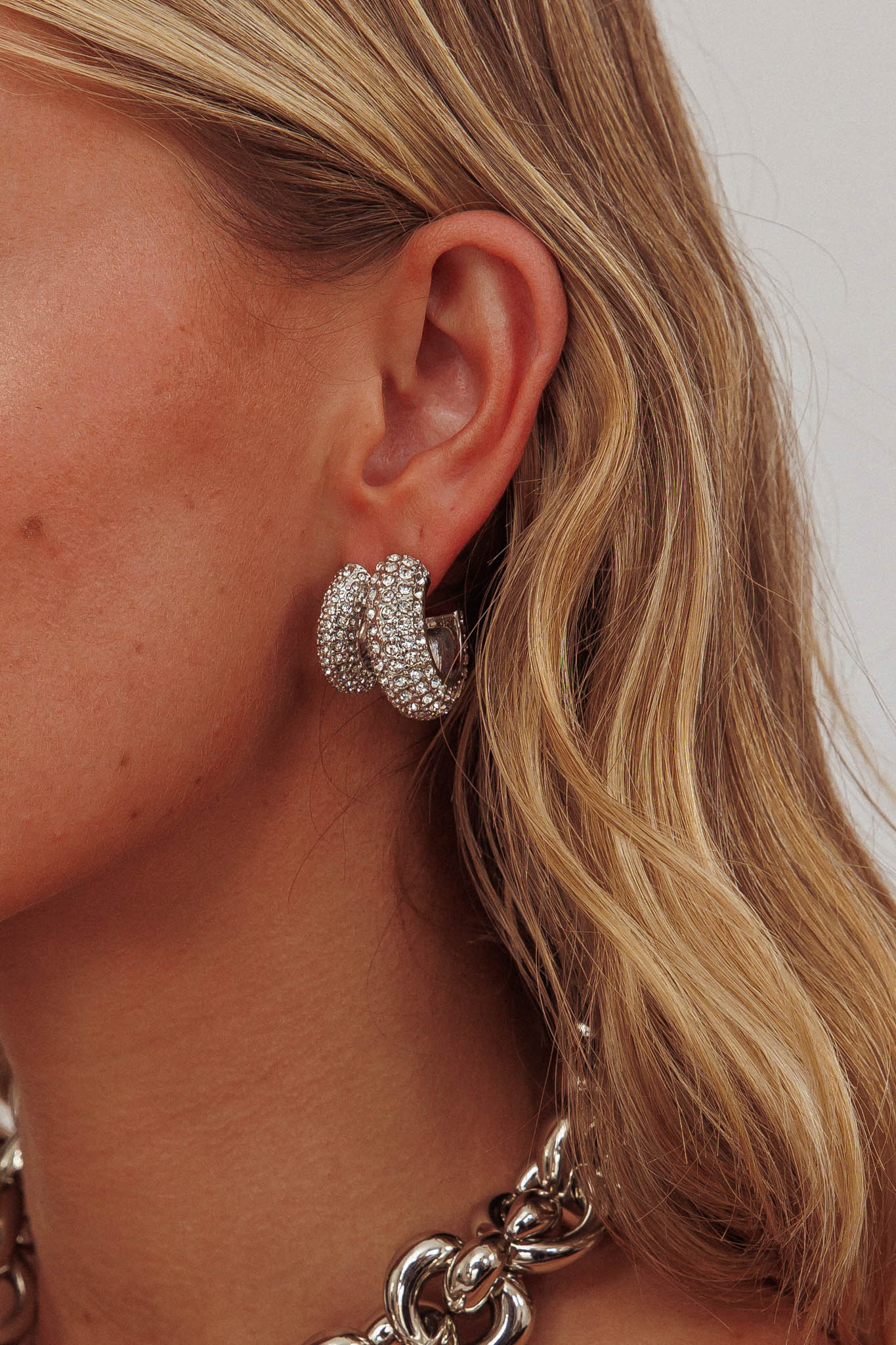 Anthea Double Hoop Studs Silver Diamante