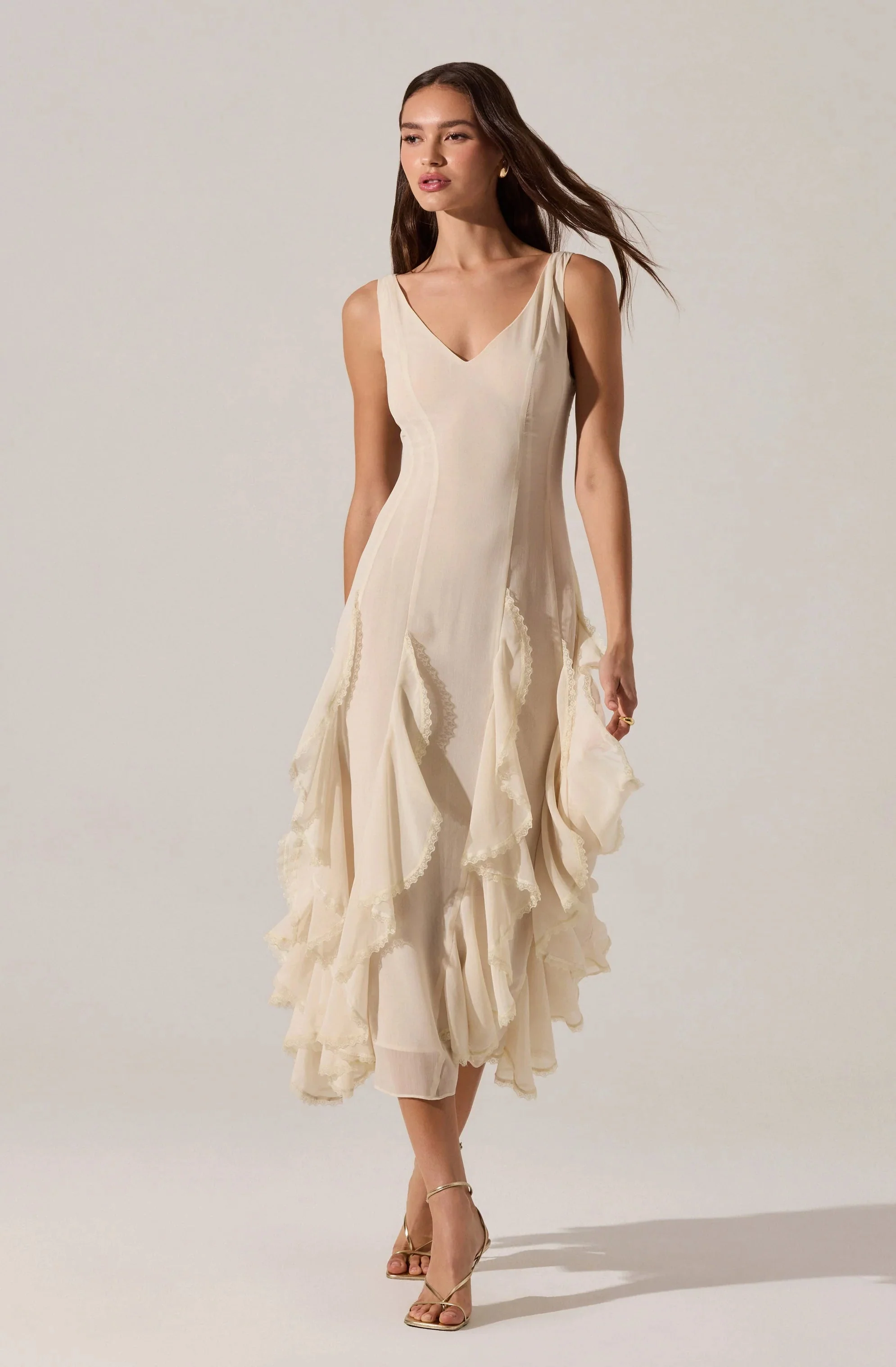 Philomene V-Neck Ruffle Trim Dress