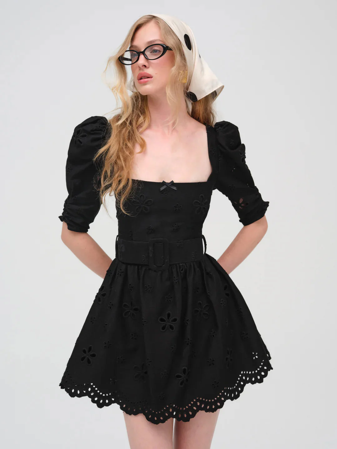 Daisy Eyelet Belted Mini Dress