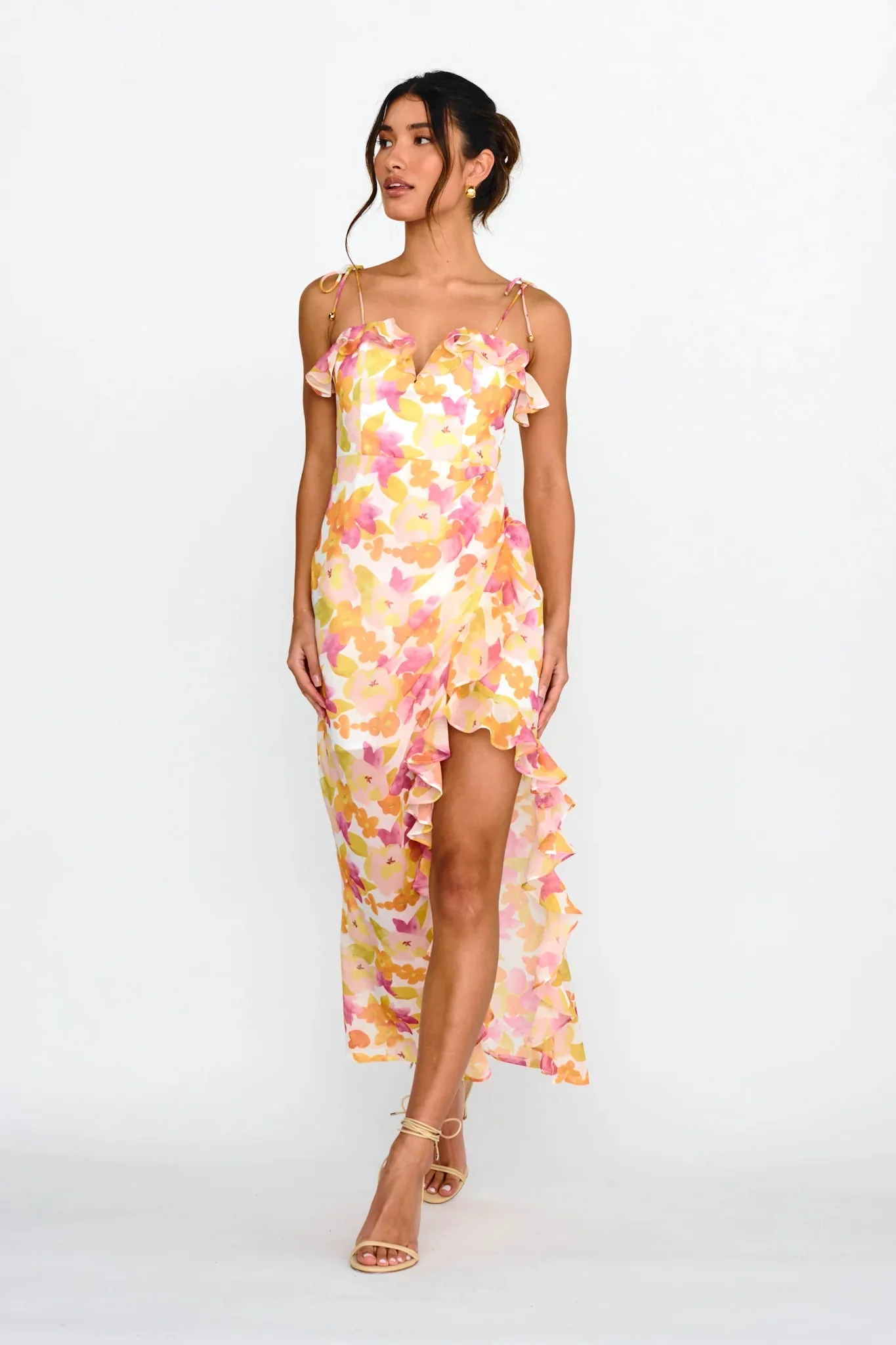 Portofino Cut-Out Split Midi Dress Floral Red