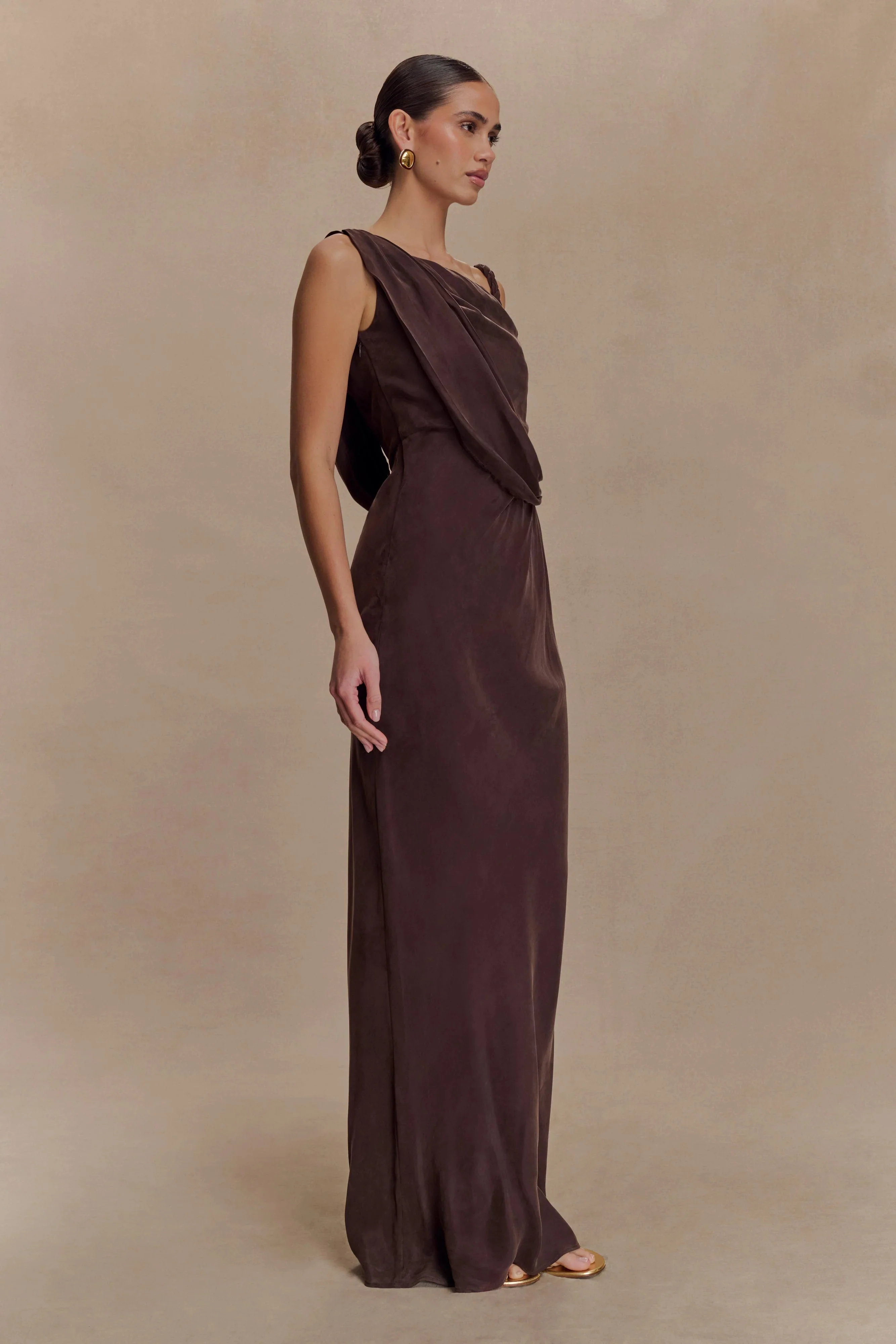 Lorieanne Draped Maxi Dress - Dark Chocolate