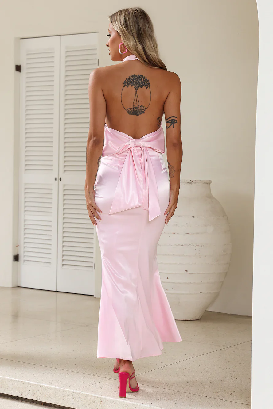 High Desire Satin Maxi Dress Pink