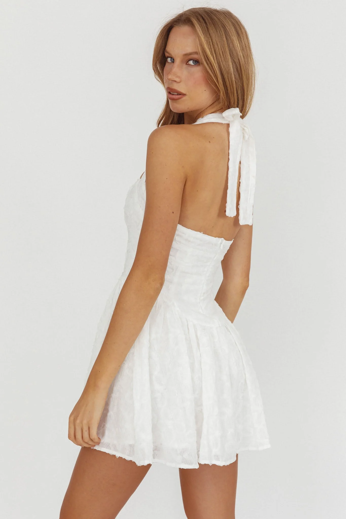 Rune Halterneck Mini Dress Applique White