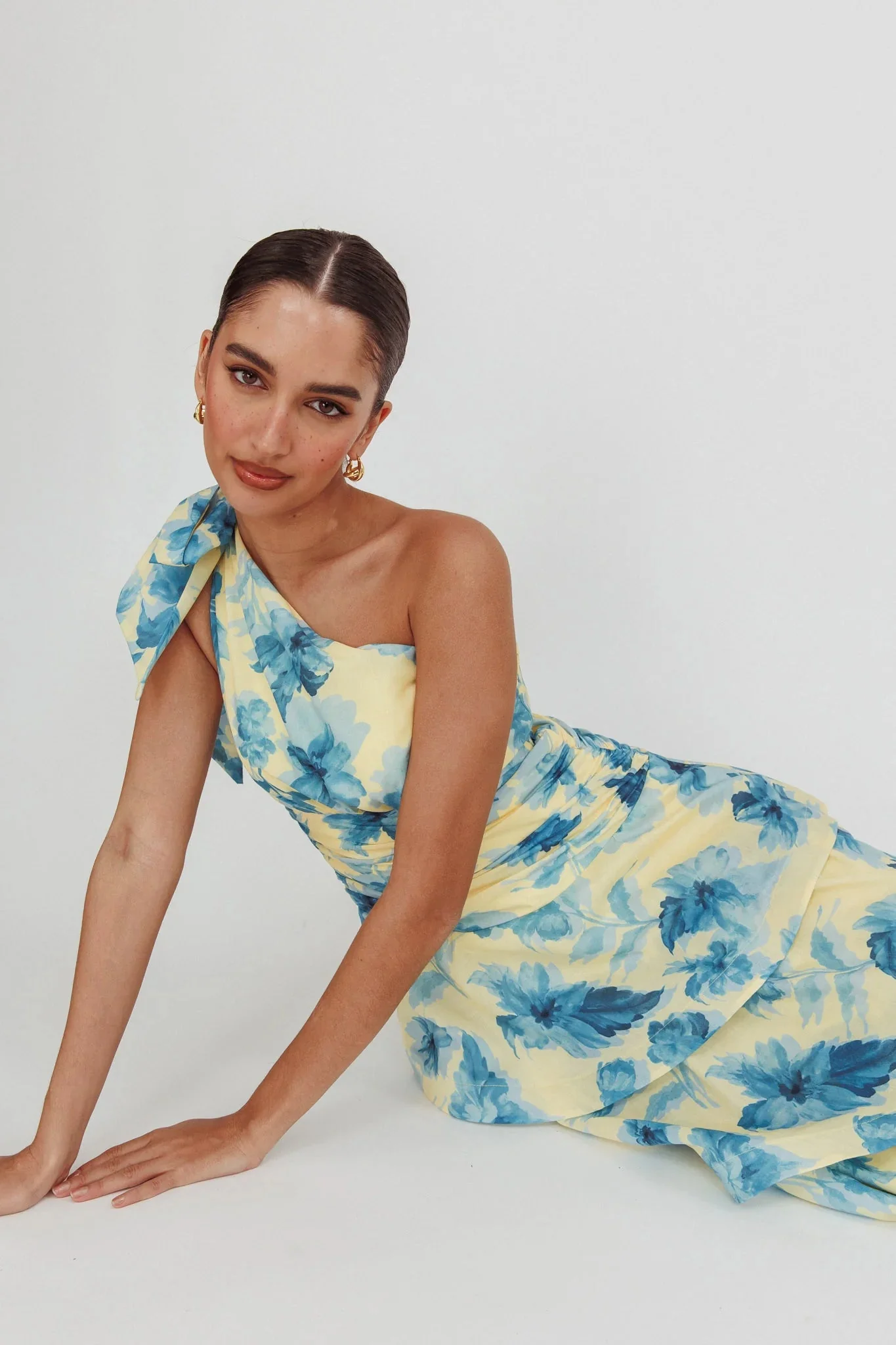 Kenny One Shoulder Tiered Floral Maxi Dress Yellow