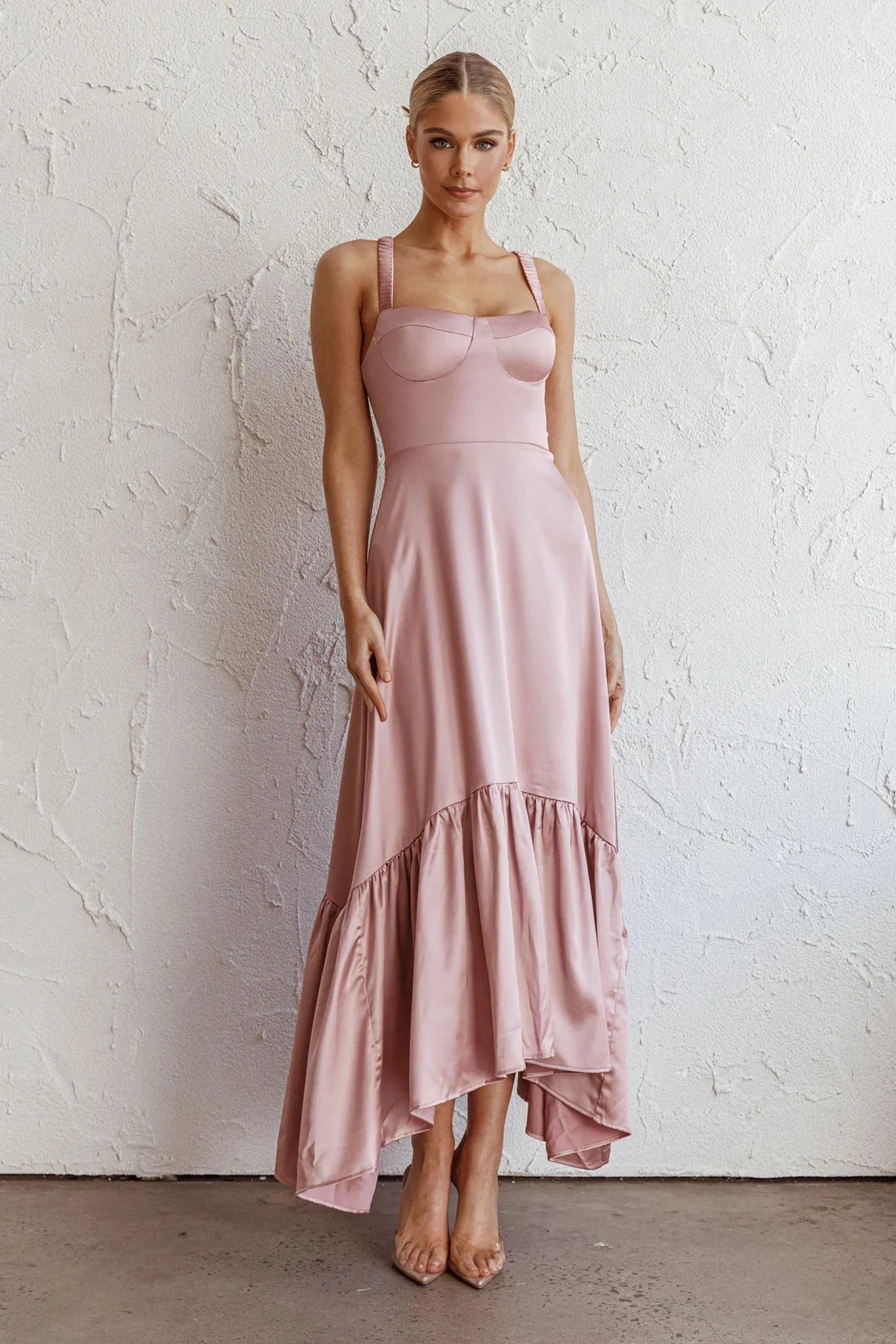 Belle De Jour Flounce Hem Midi Dress Blush