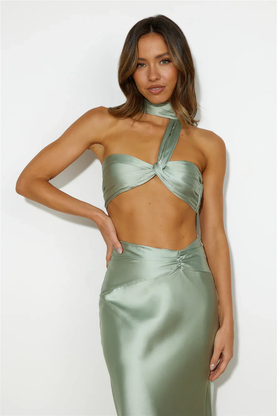 Ideal Vision Satin Crop Top Sage