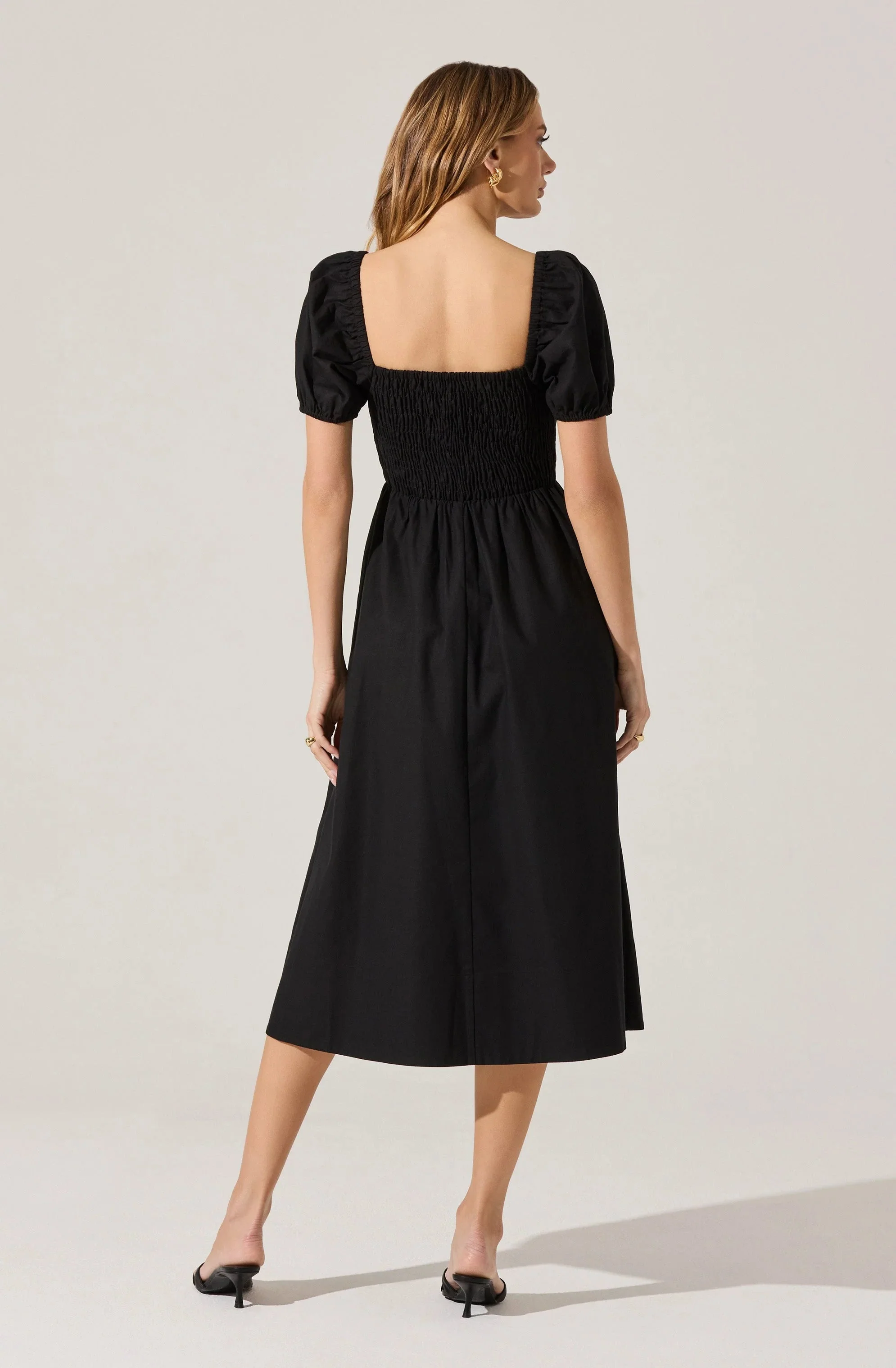 Smocked Bow Midi Dress