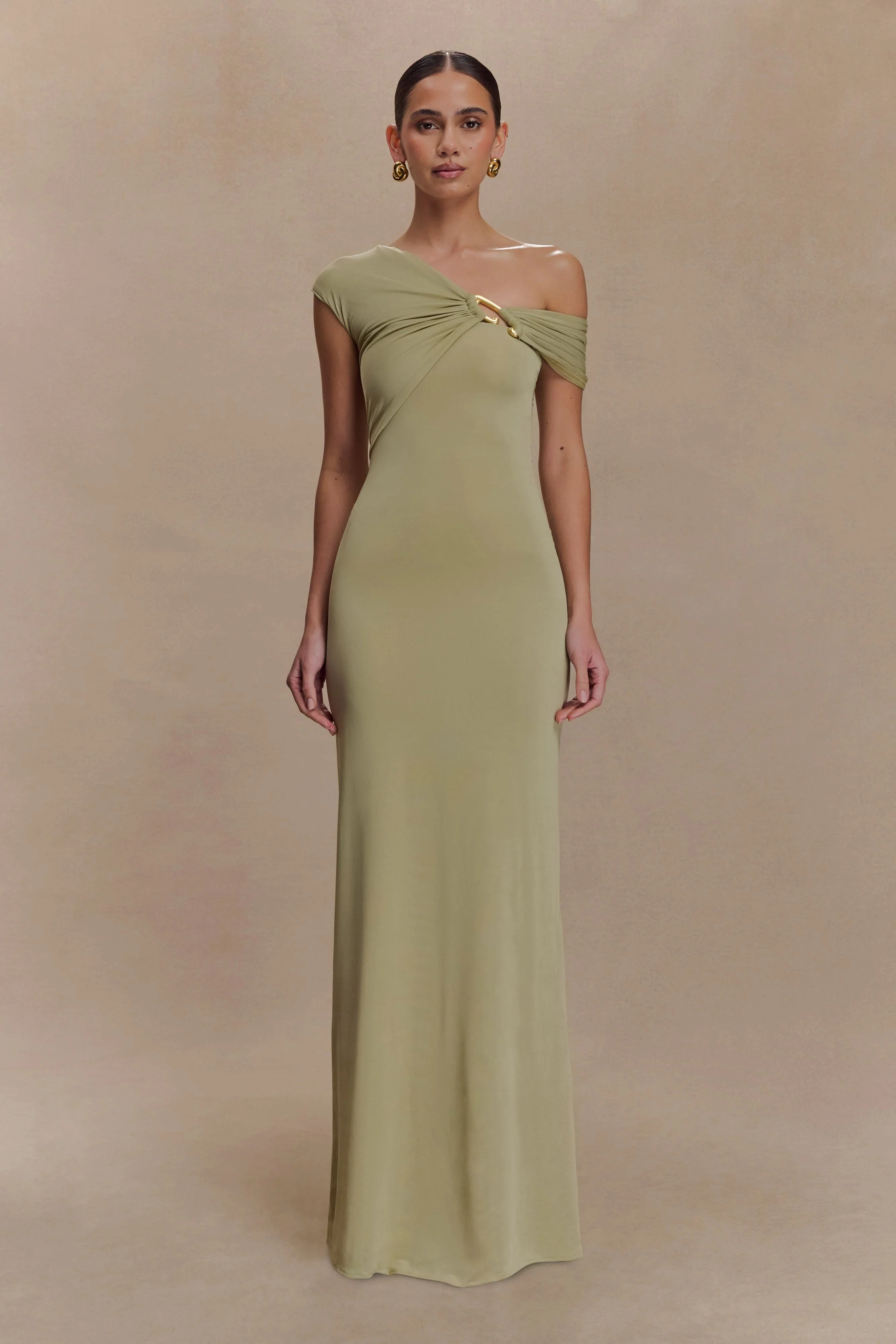Ashford Asymmetrical Slinky Maxi Dress - Sage