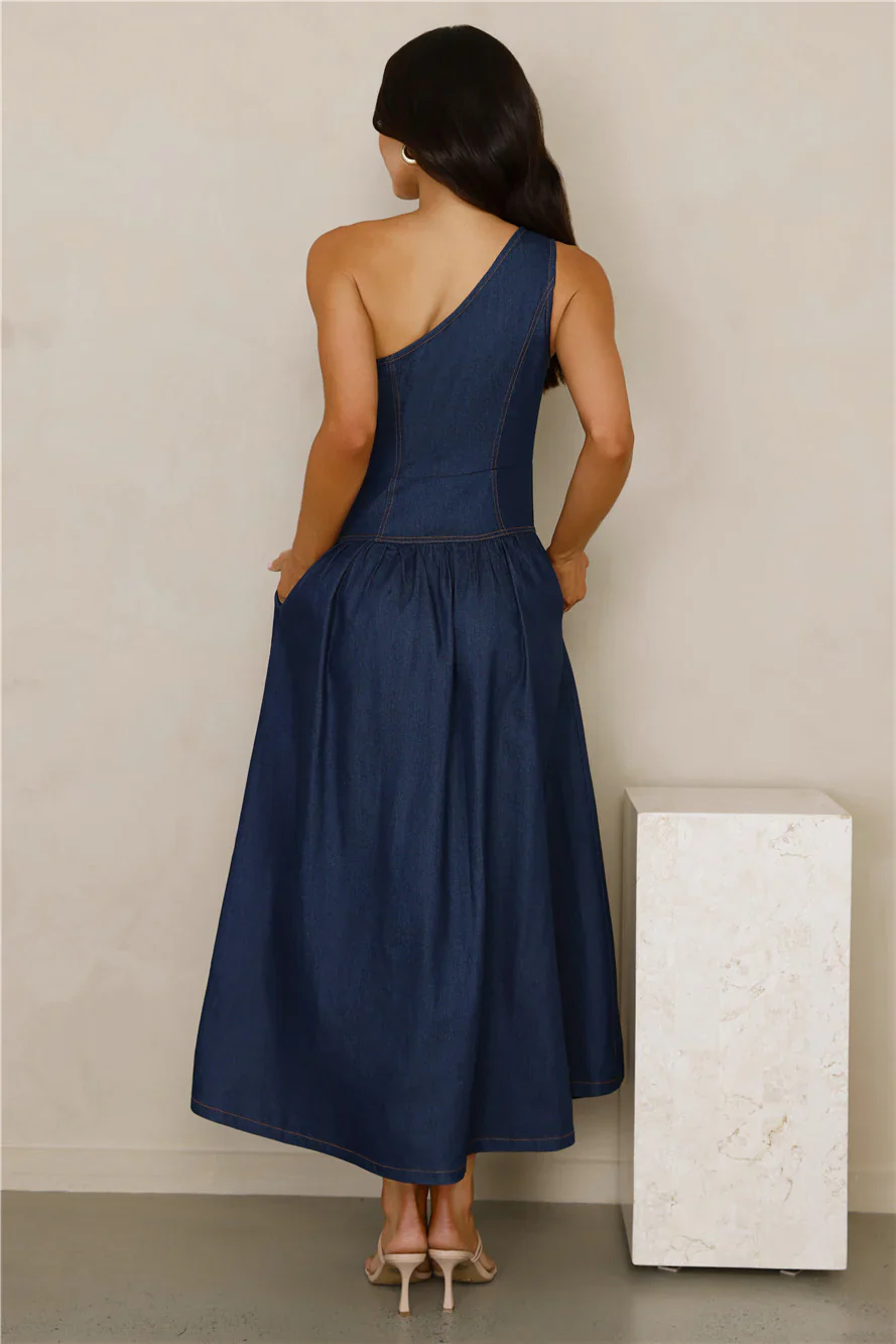 Indigo Dreams One Shoulder Maxi Dress Denim