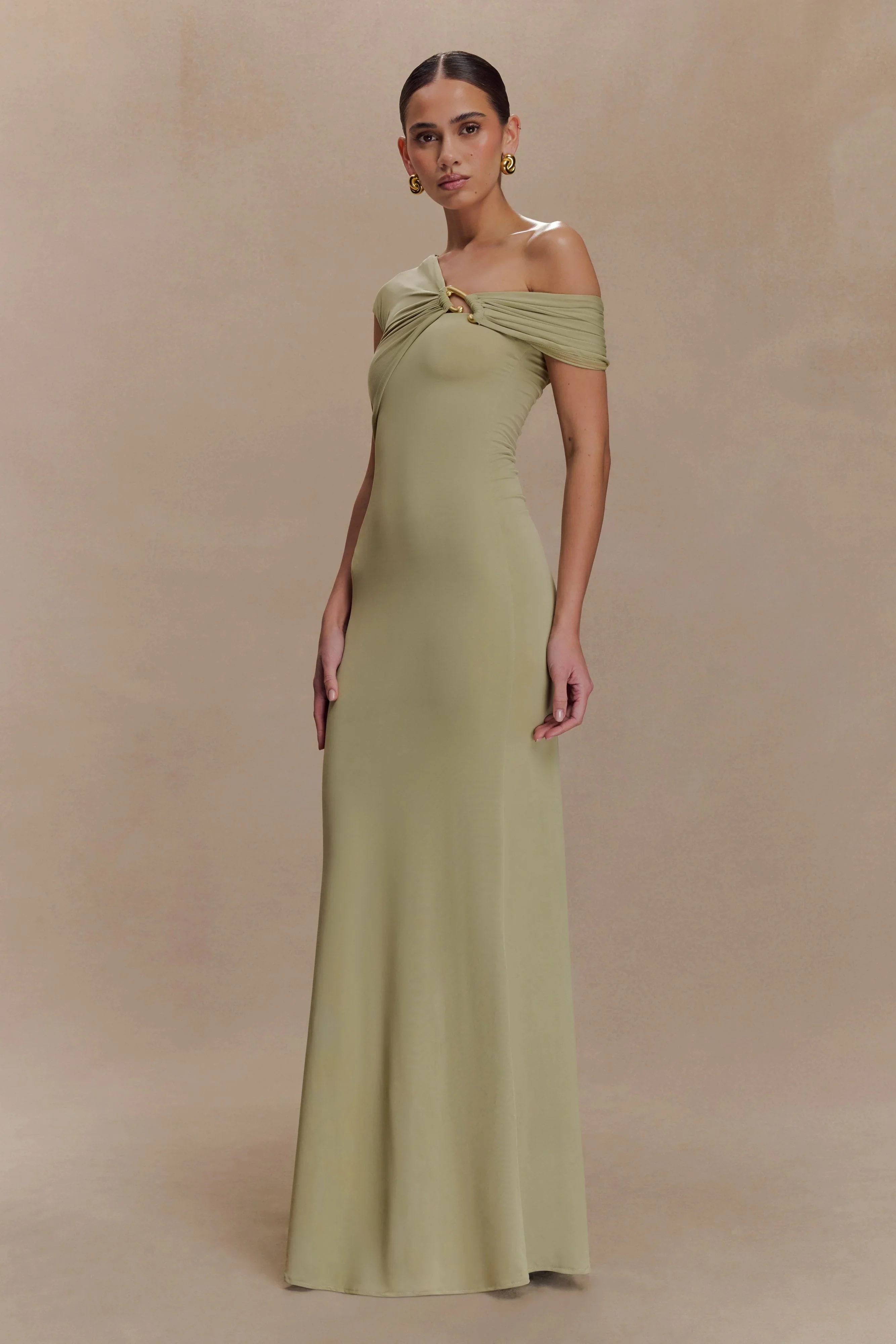 Ashford Asymmetrical Slinky Maxi Dress - Sage