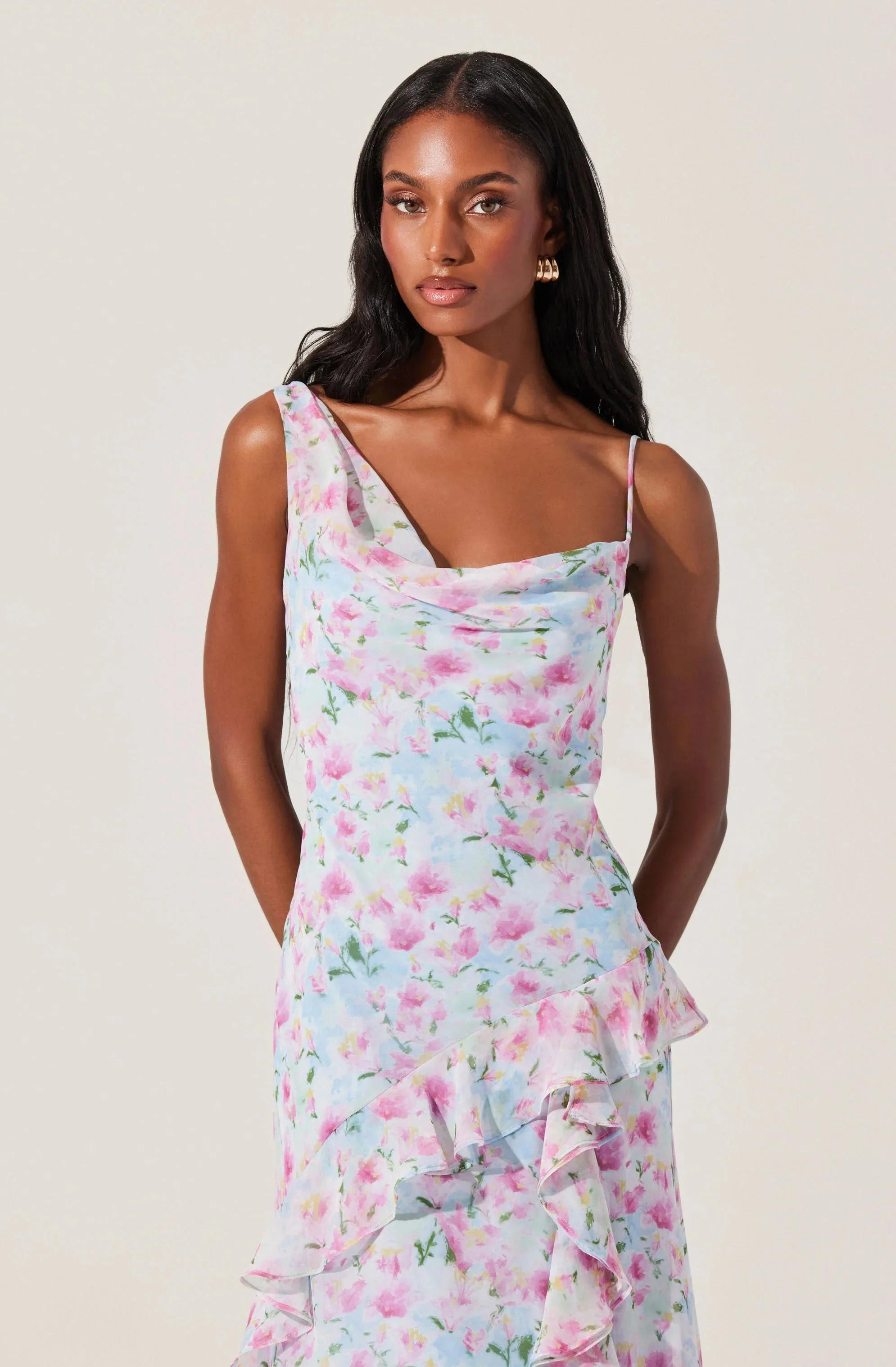 Levina Asymmetric Floral Ruffle Dress