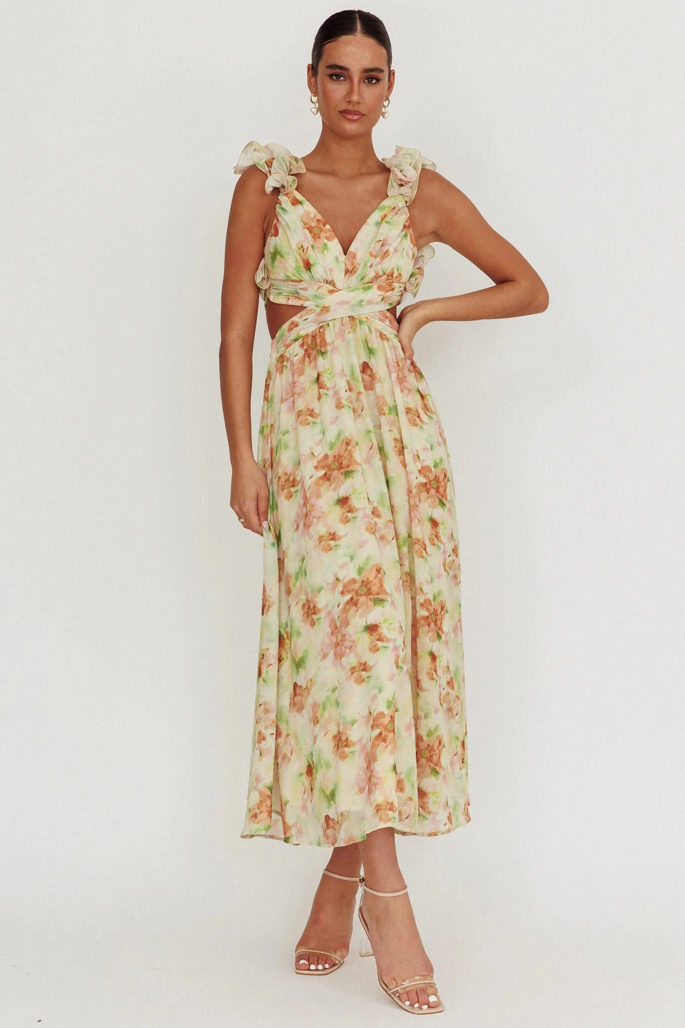 Madara Lace-Up Back Floral Maxi Dress Orange
