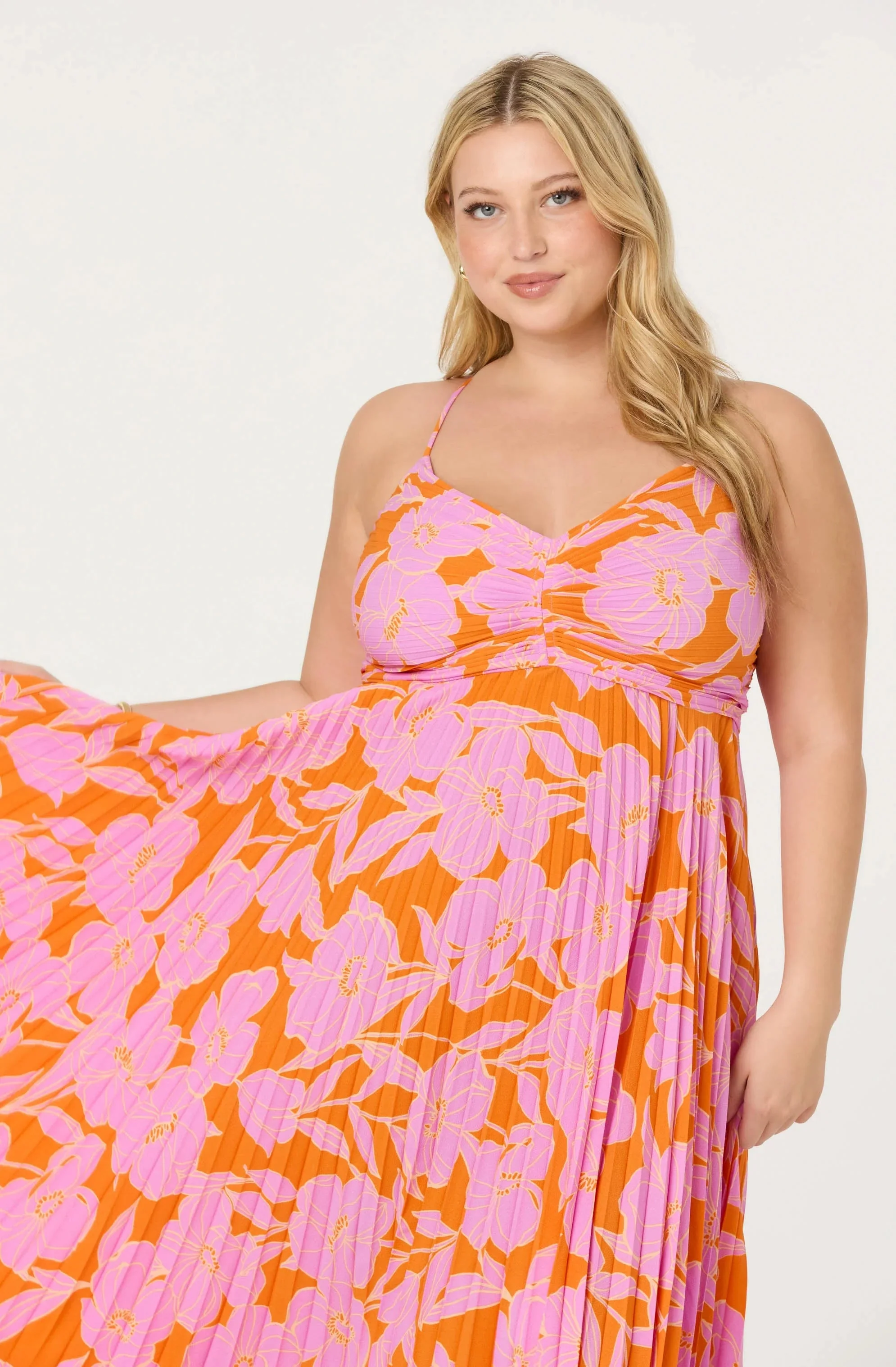 Blythe Floral Plisse Midi Dress