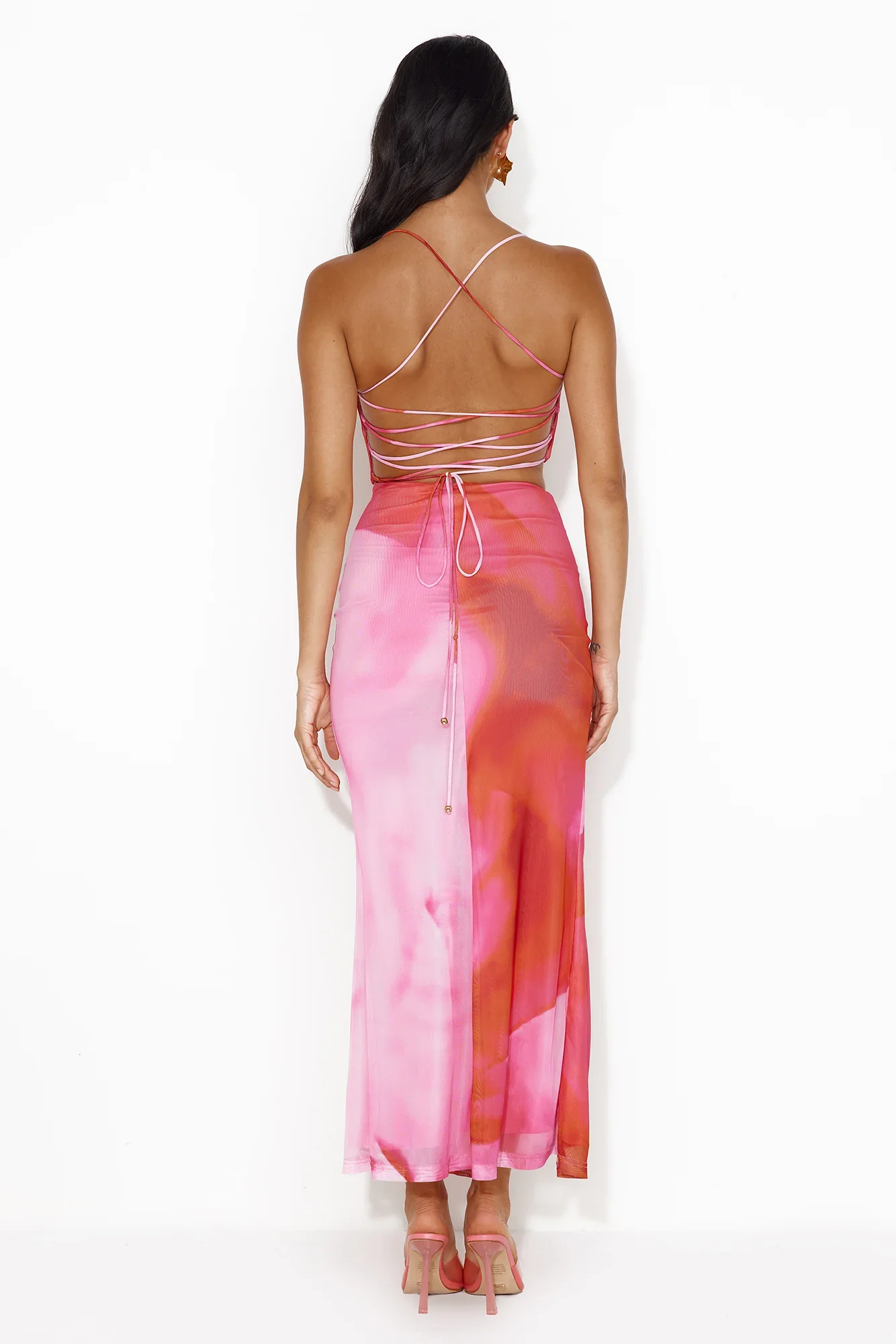 In Detail Mesh Maxi Dress Pink