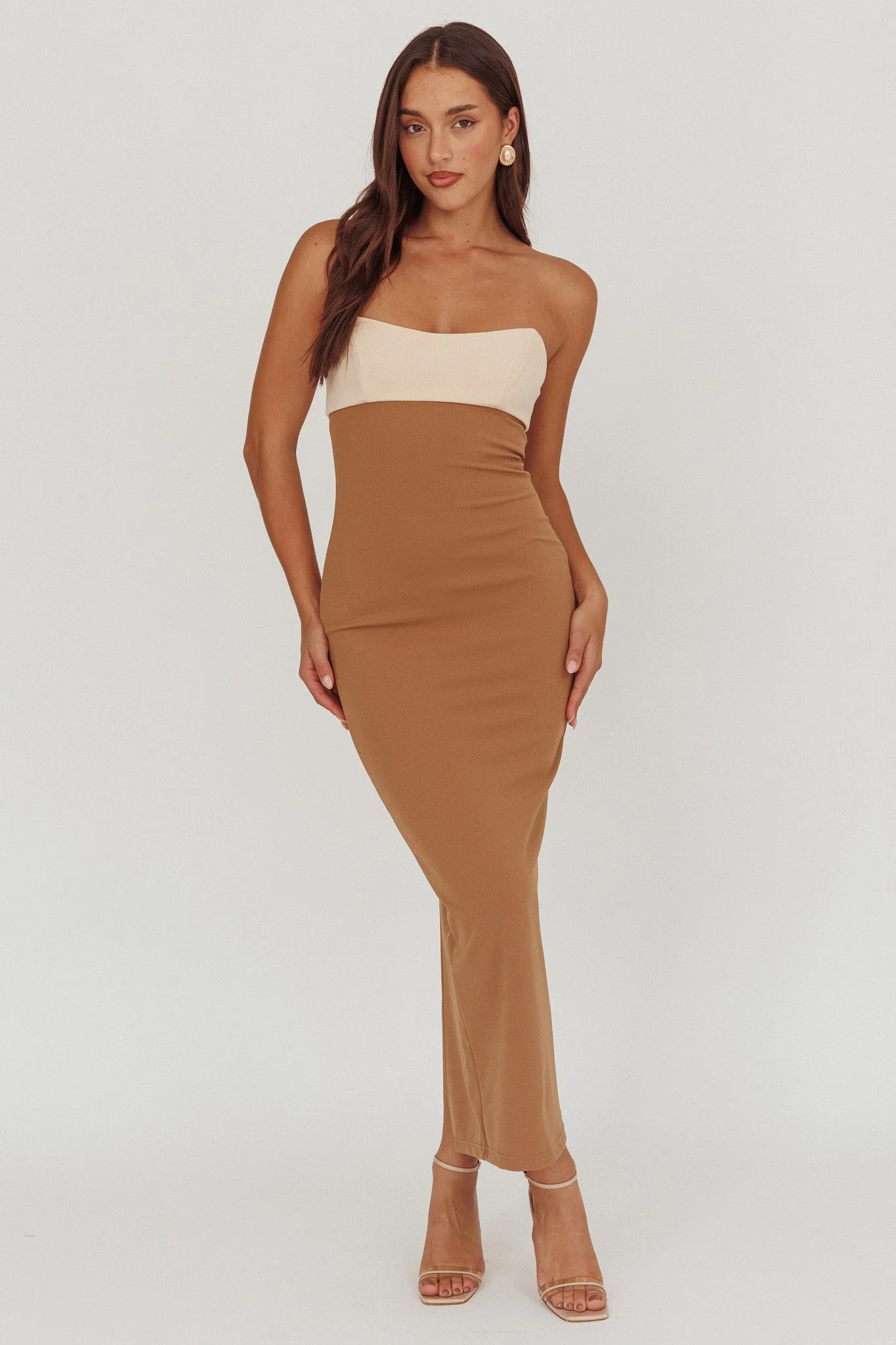 Regent Strapless Maxi Dress Contrast Camel