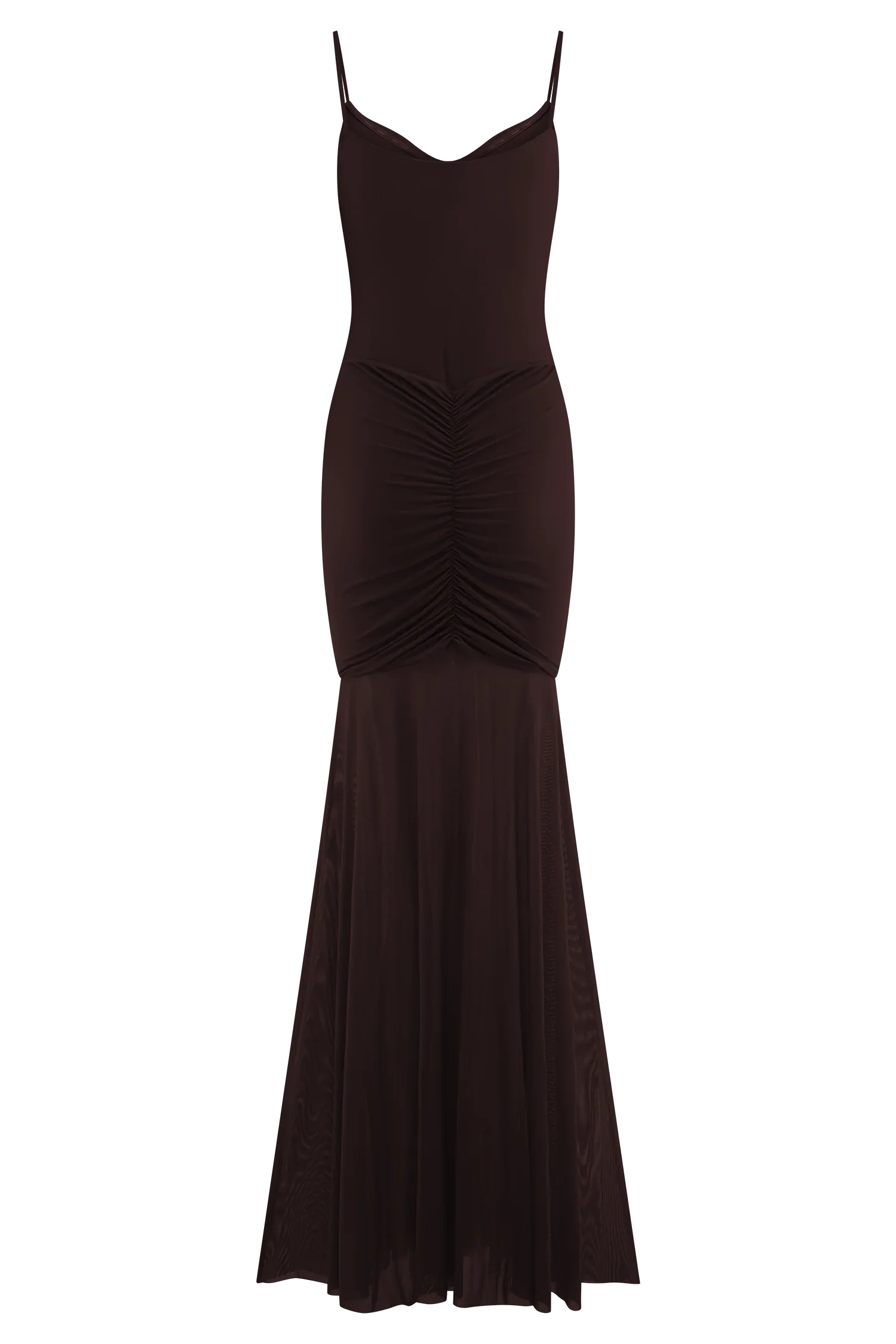 Delaney Slinky And Mesh Maxi Dress - Chocolate