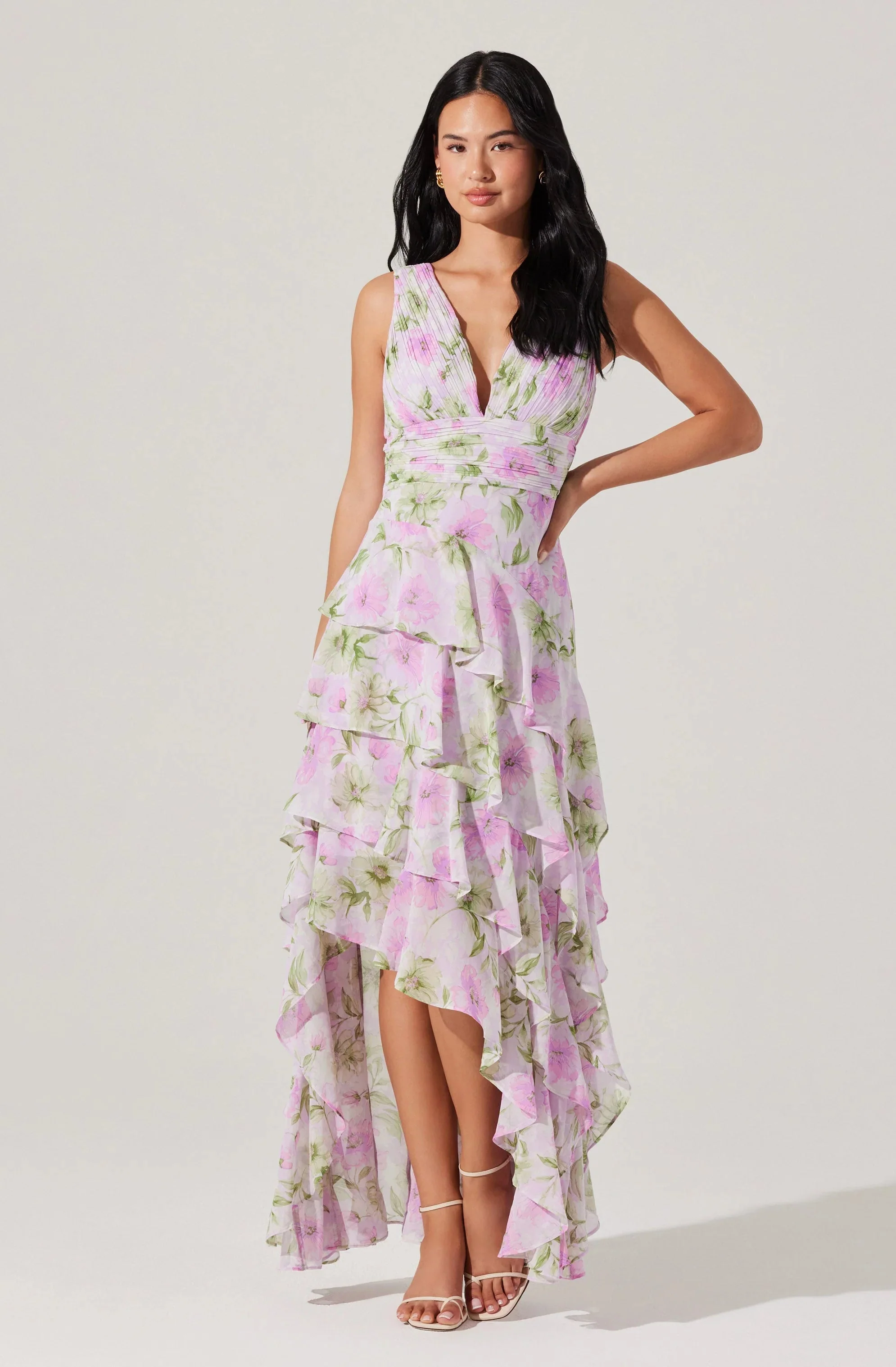 Cytherea Asymmetric Ruffle Midi Dress