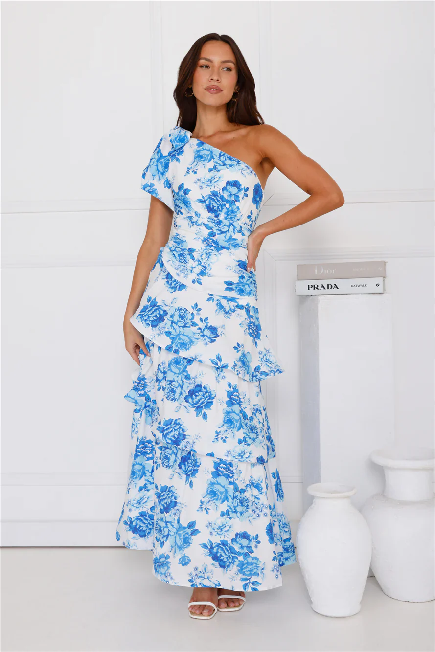 Kehlani One Shoulder Maxi Dress Blue