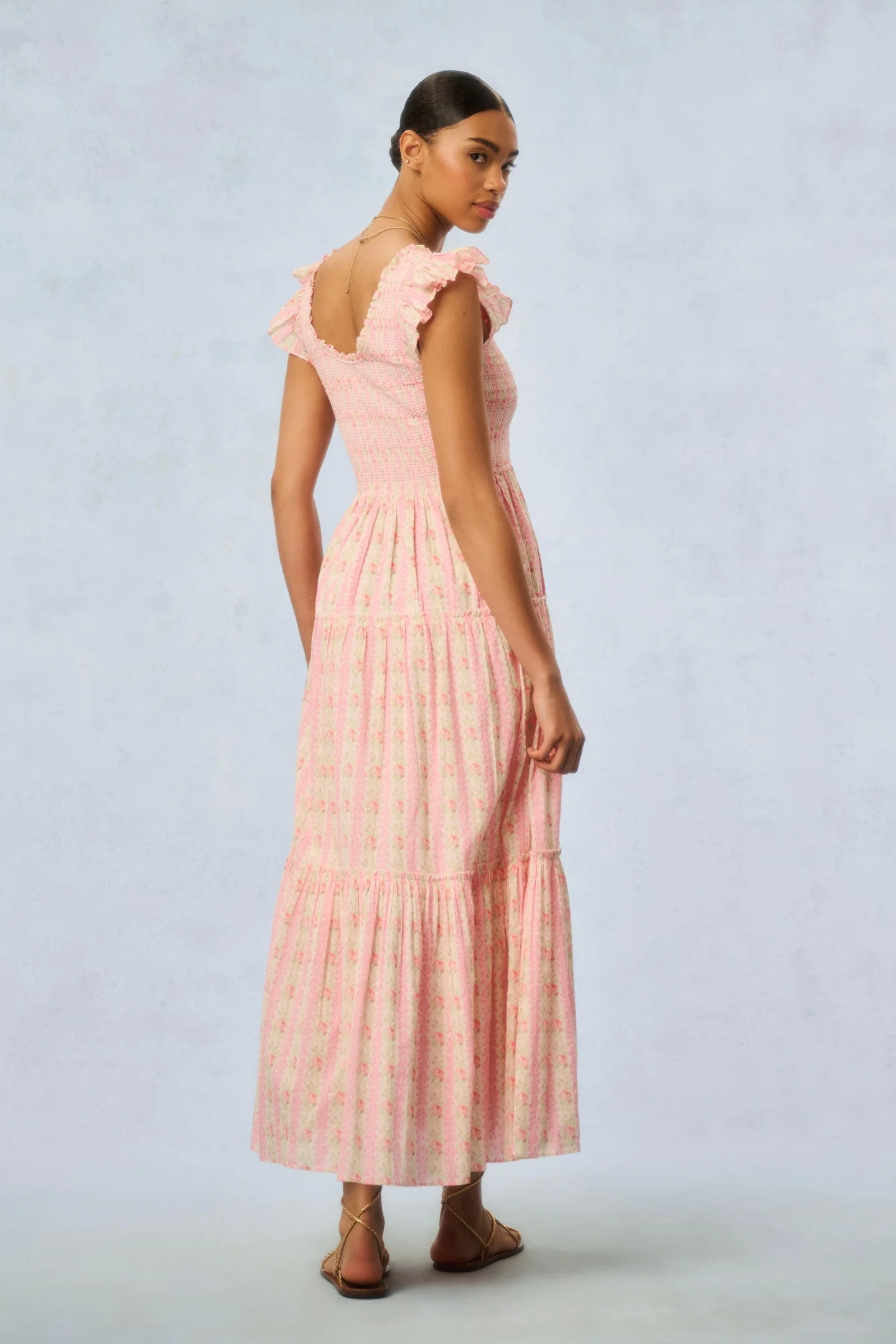 Chessie Fragrance Print Cotton Maxi Dress - STRAWBERRY MACAROON