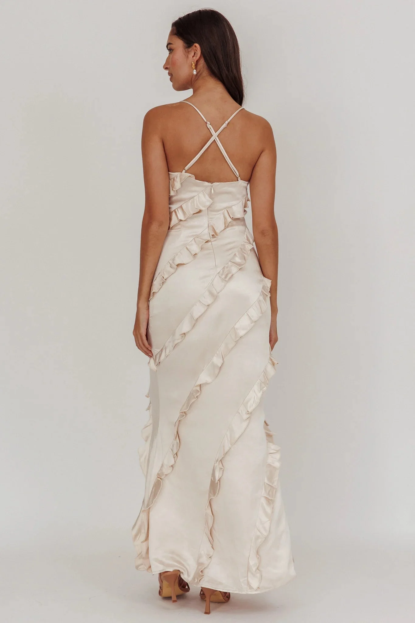 Arrabel Ruffle Trim Maxi Dress Champagne
