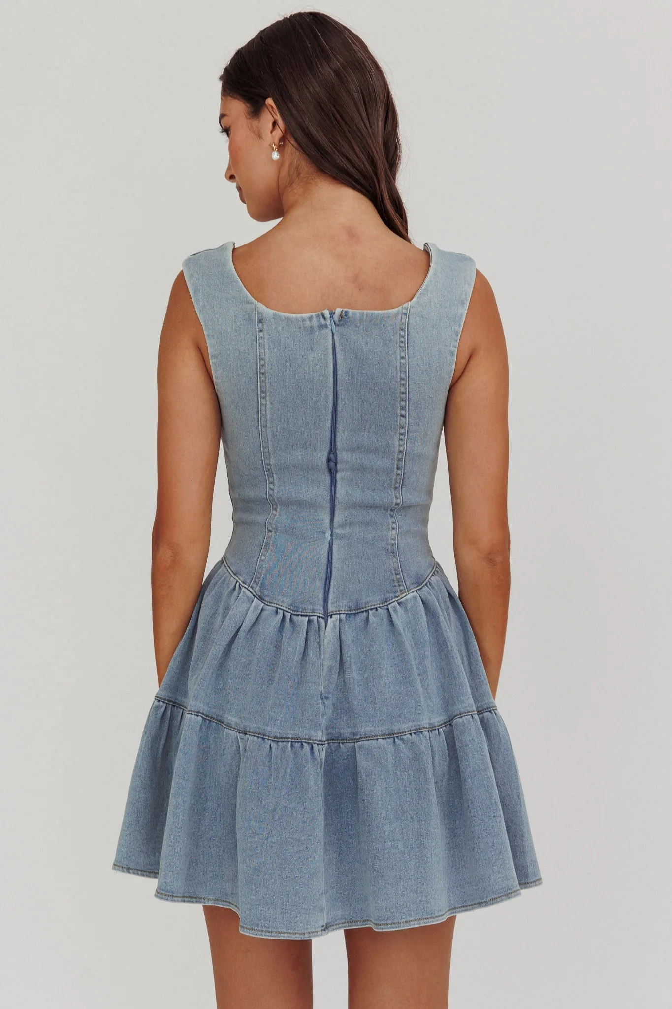 Deep Dive Square Neck Mini Dress Denim