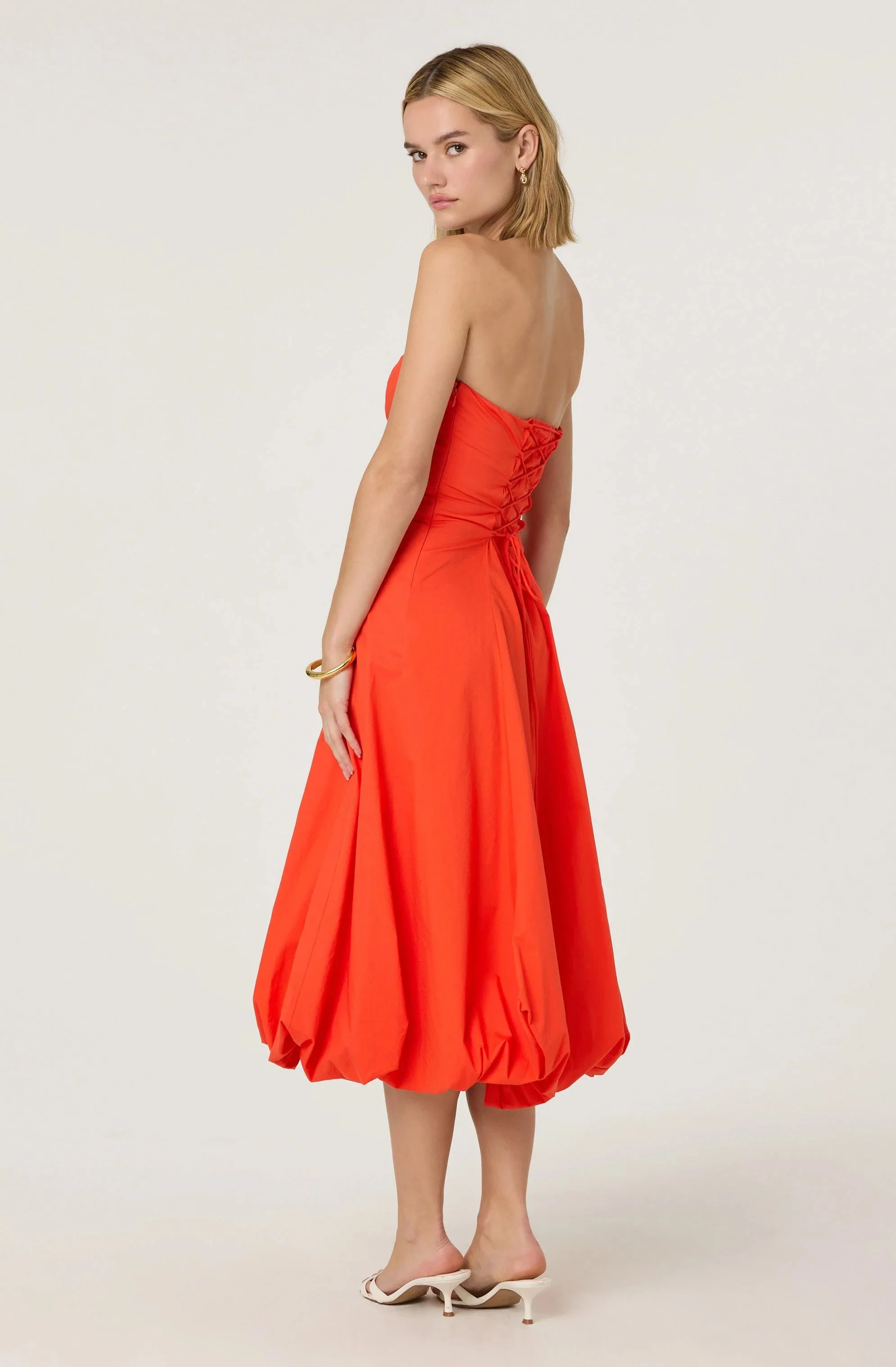 Lace Up Strapless Bubble Dress