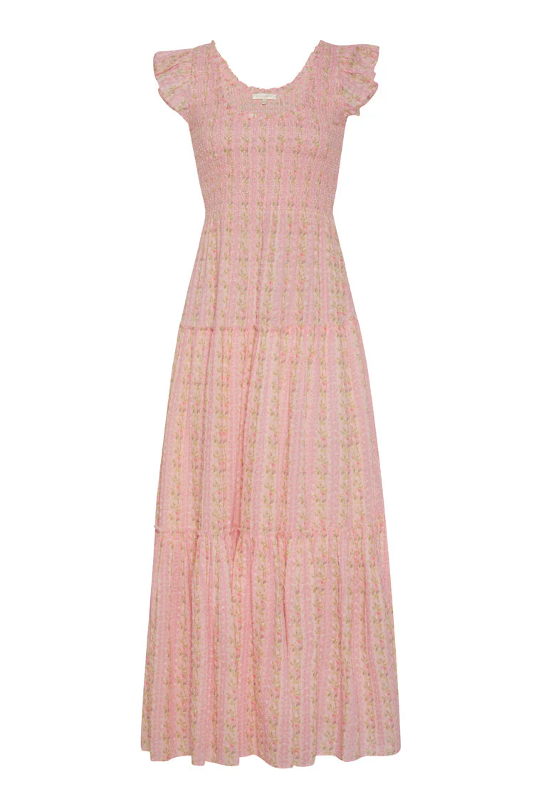 Chessie Fragrance Print Cotton Maxi Dress - STRAWBERRY MACAROON