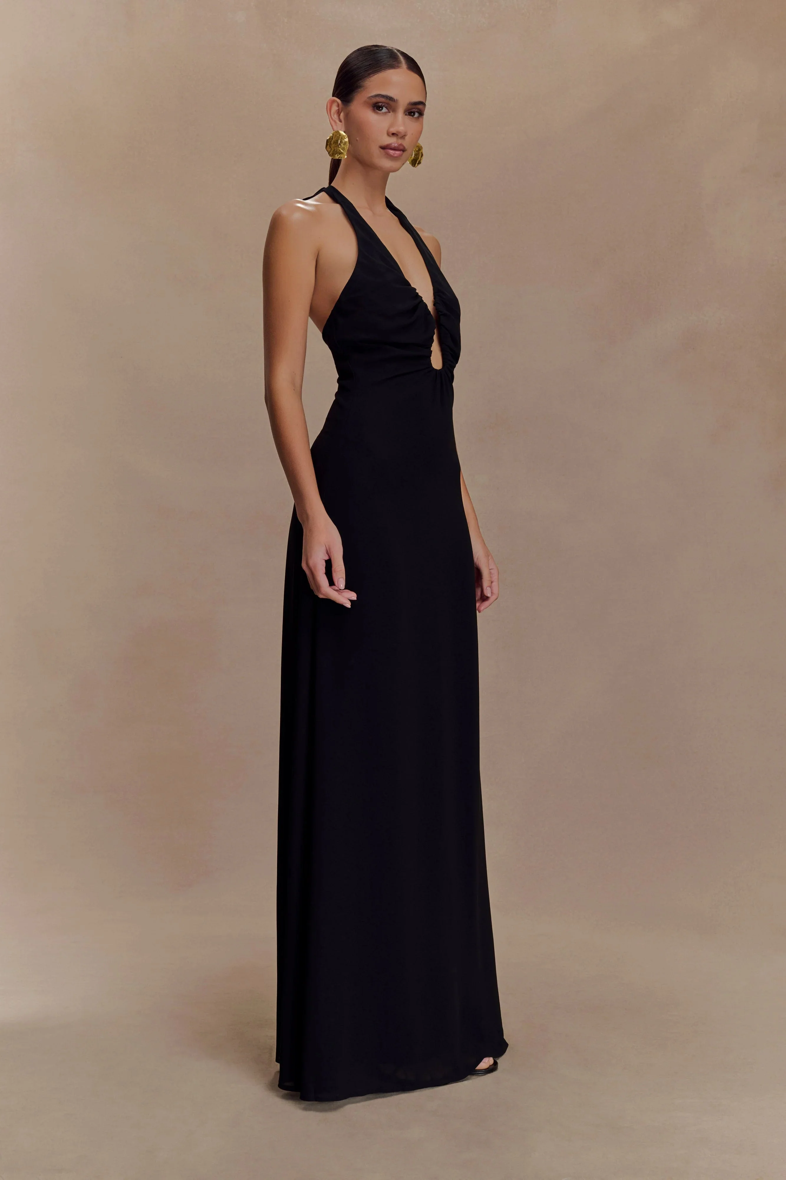 Malakhai Chiffon Halter Maxi Dress - Black