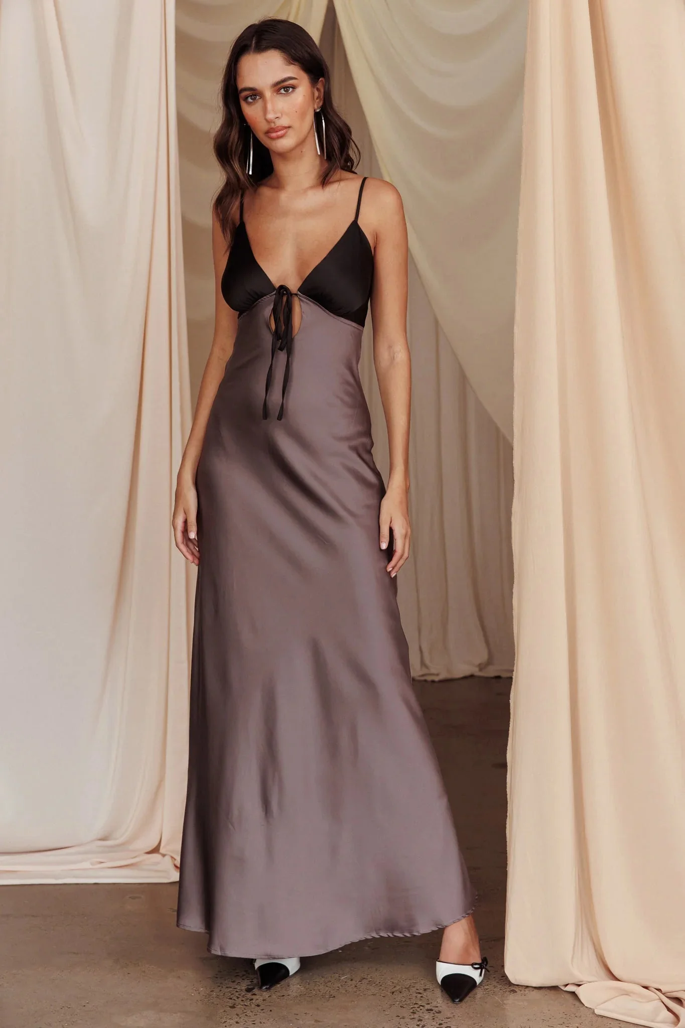 Bayleigh Low Bow Tie Back Dress Charcoal