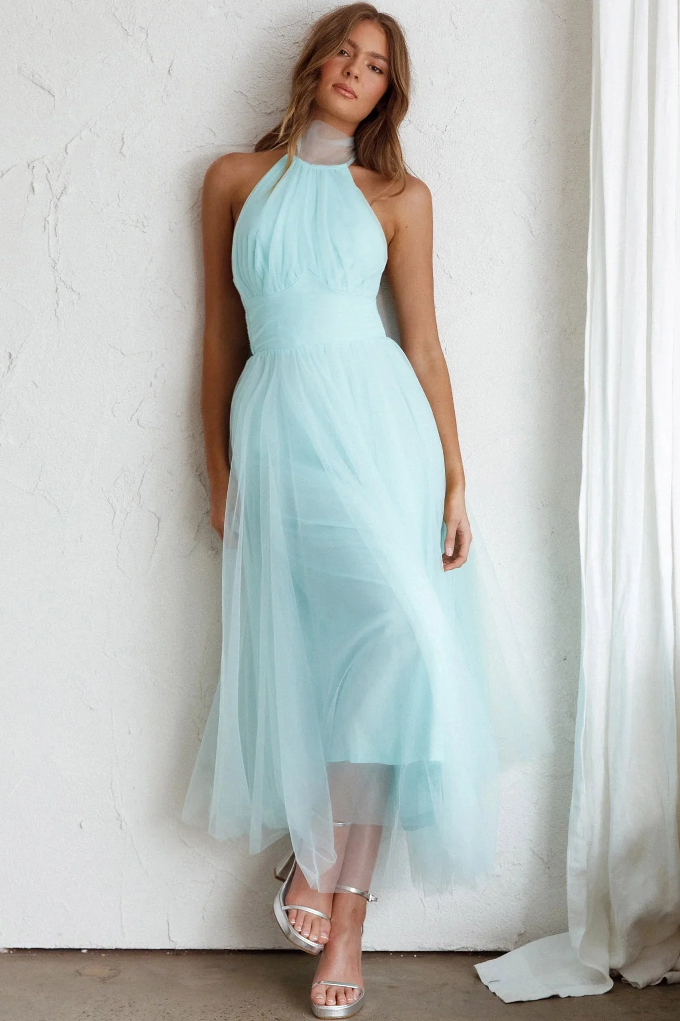 Andria Halterneck Tulle Midi Dress Mint