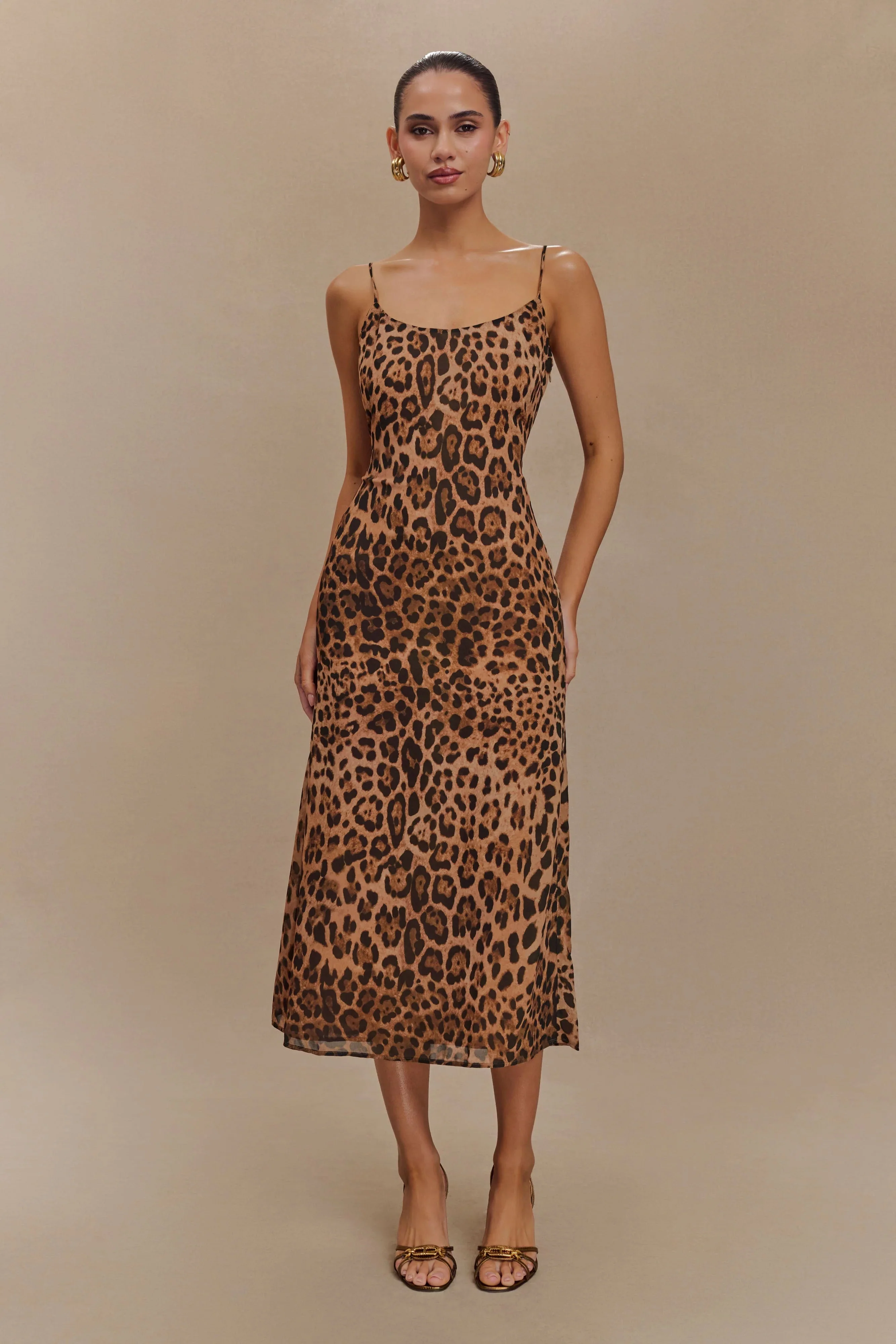 Leanne Chiffon Midi Dress - Leopard Print
