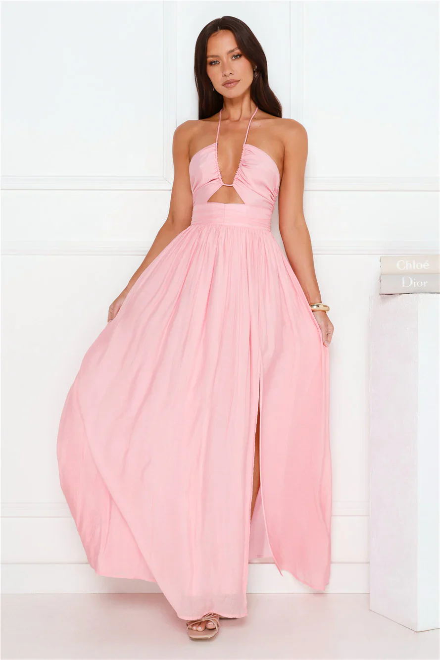 Hibiscus Hues Halter Maxi Dress Pink