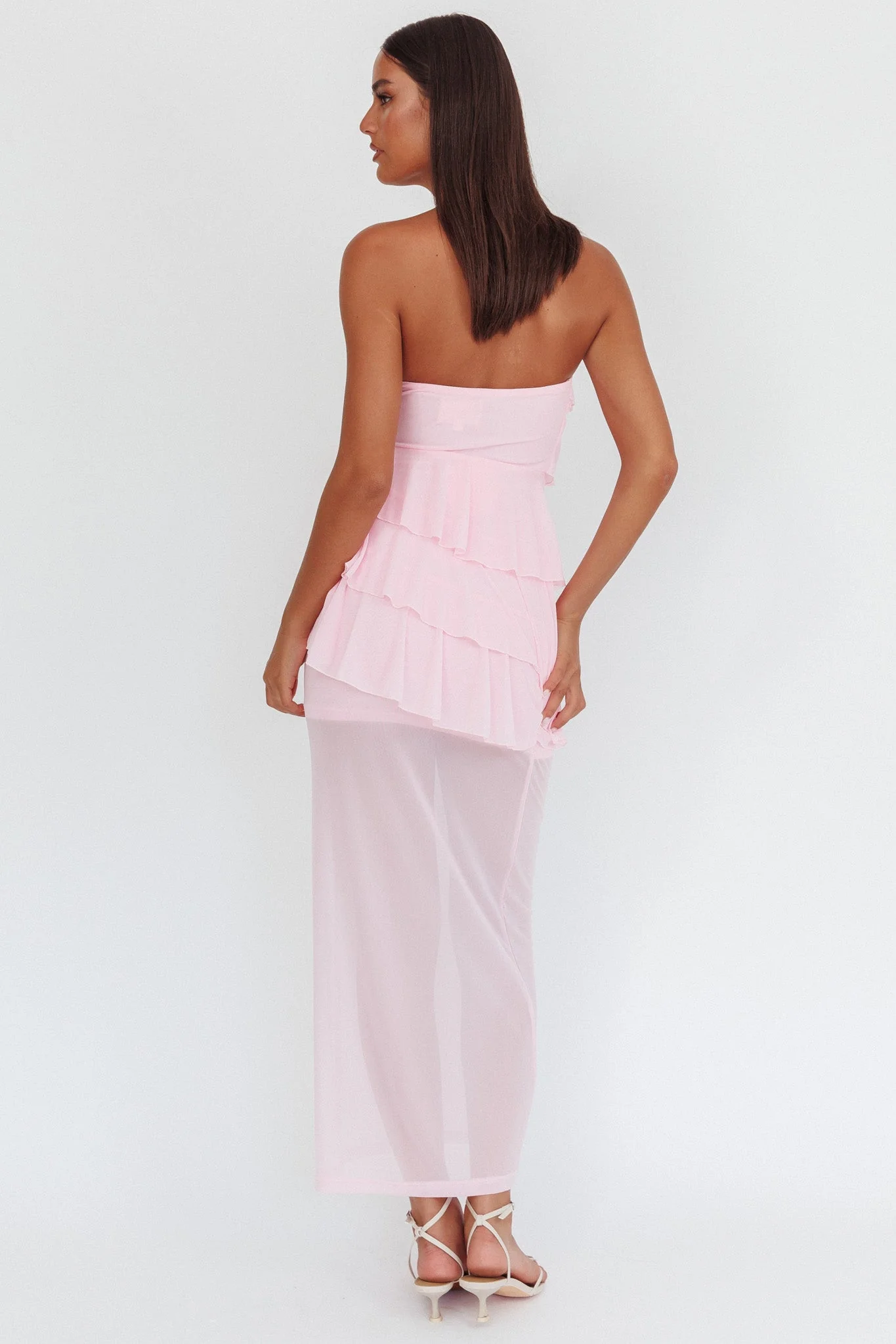 Crewe Strapless Ruffle Maxi Dress Pink