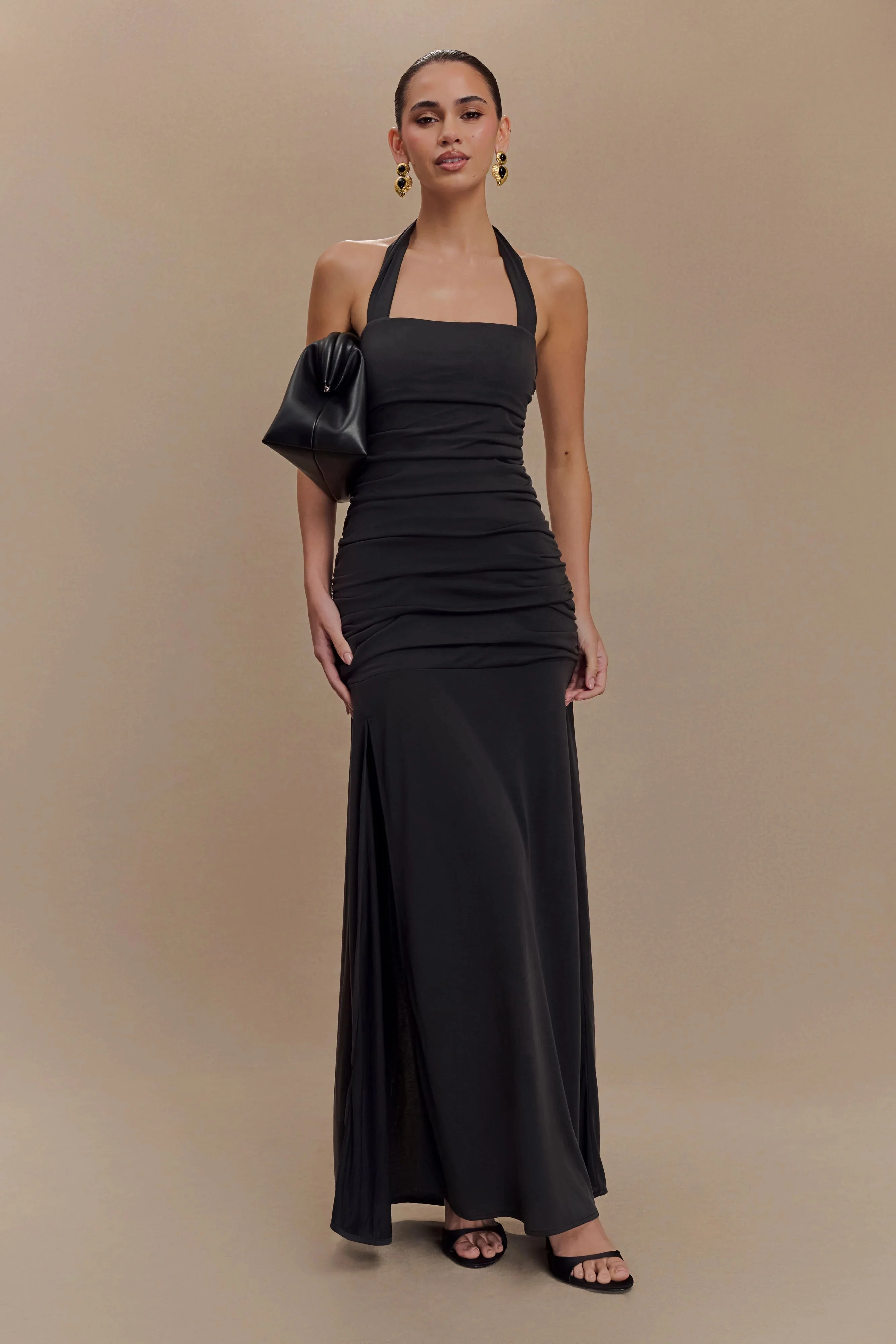 Bentley Peached Jersey Halter Maxi Dress - Black